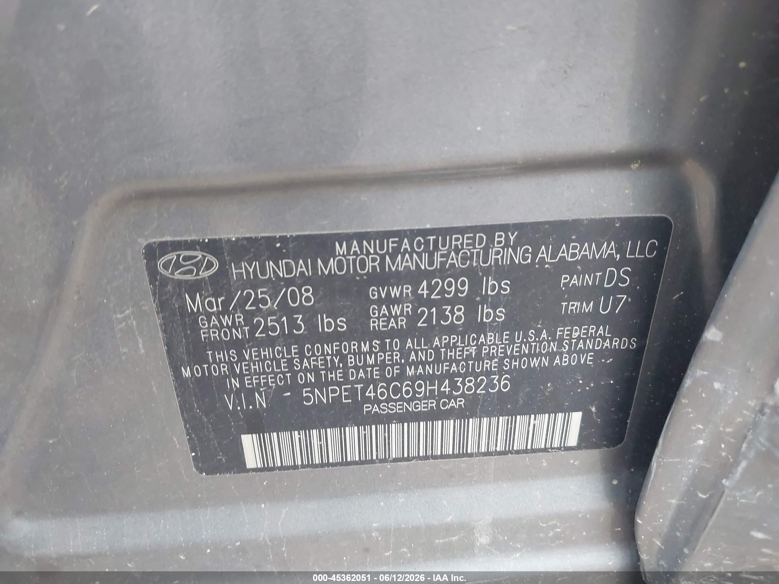 2009 Hyundai Sonata Gls Gray vin: 5NPET46C69H438236