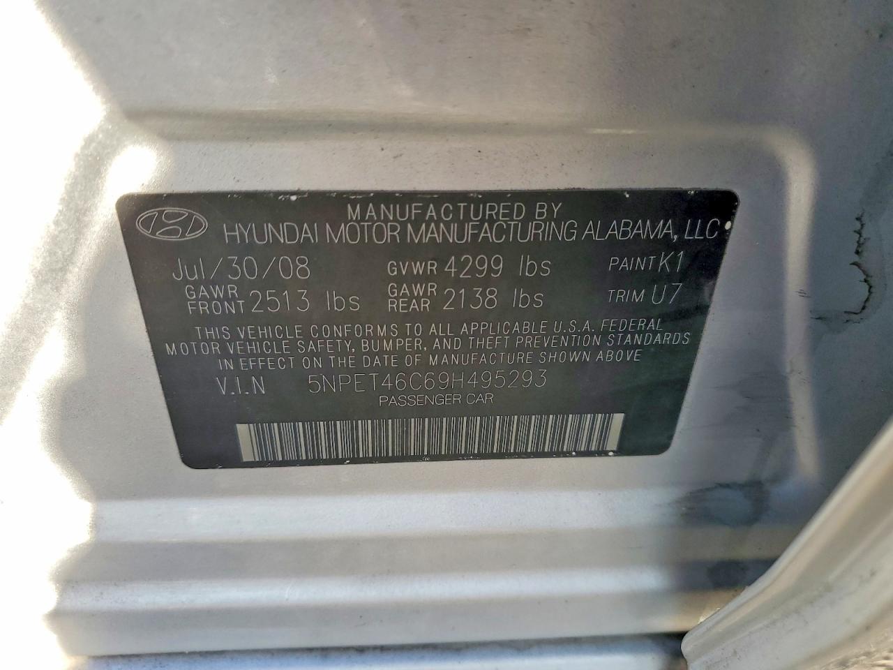 2009 Hyundai Sonata Gls Silver vin: 5NPET46C69H495293