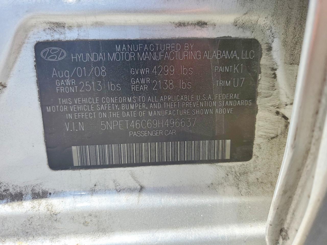 2009 Hyundai Sonata Gls Silver vin: 5NPET46C69H496637