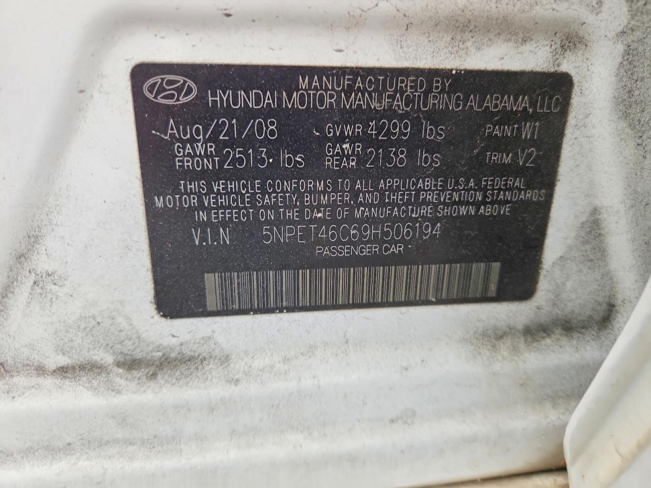 2009 Hyundai Sonata Gls White vin: 5NPET46C69H506194