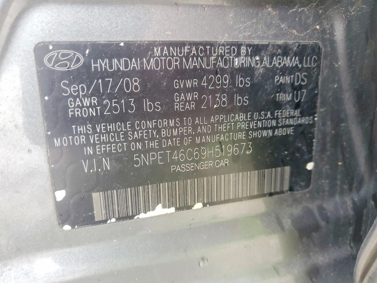 2009 Hyundai Sonata Gls Gray vin: 5NPET46C69H519673