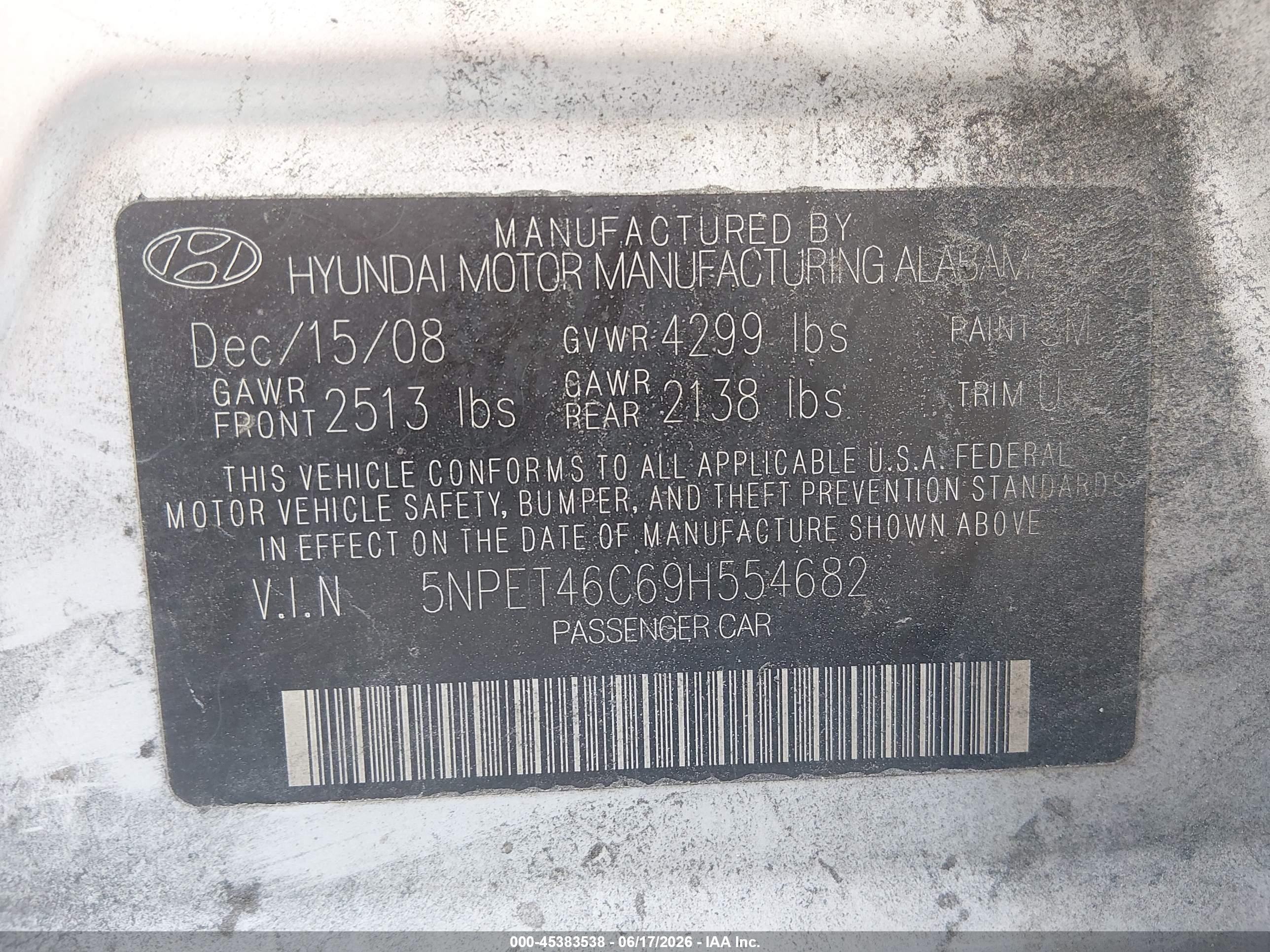 2009 Hyundai Sonata Gls Silver vin: 5NPET46C69H554682