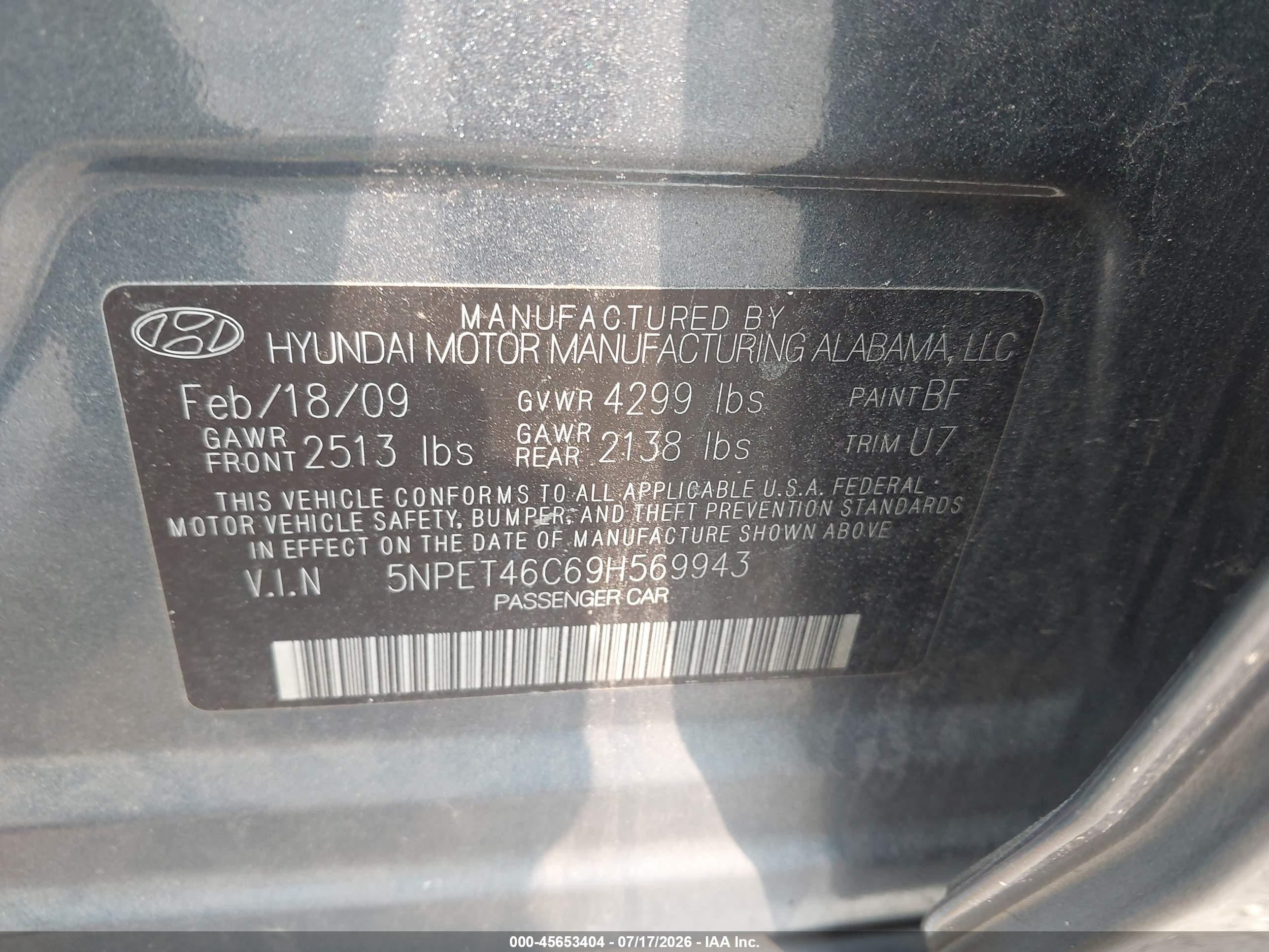 2009 Hyundai Sonata Gls Gray vin: 5NPET46C69H569943