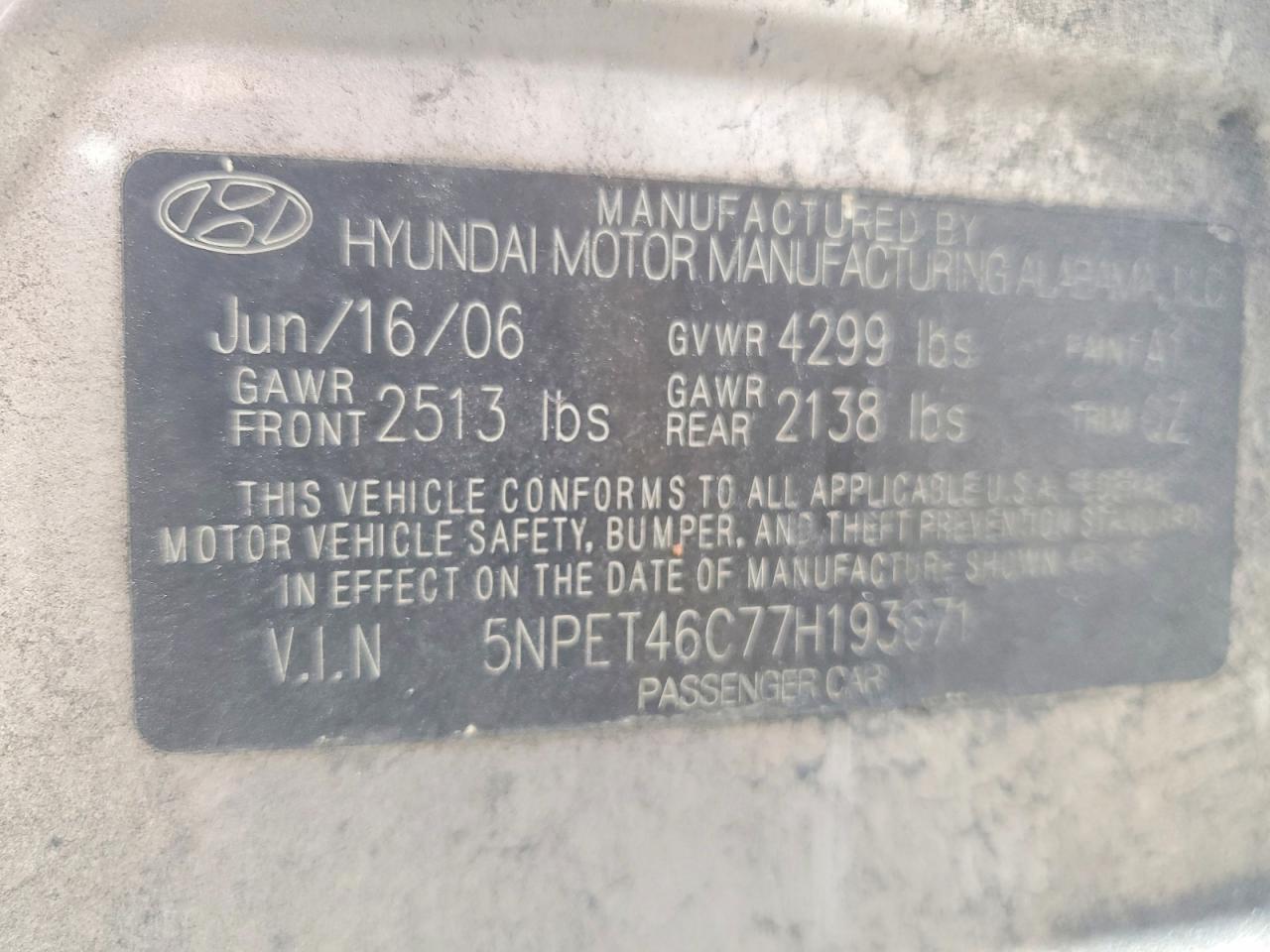 2007 Hyundai Sonata Gls Tan vin: 5NPET46C77H193671