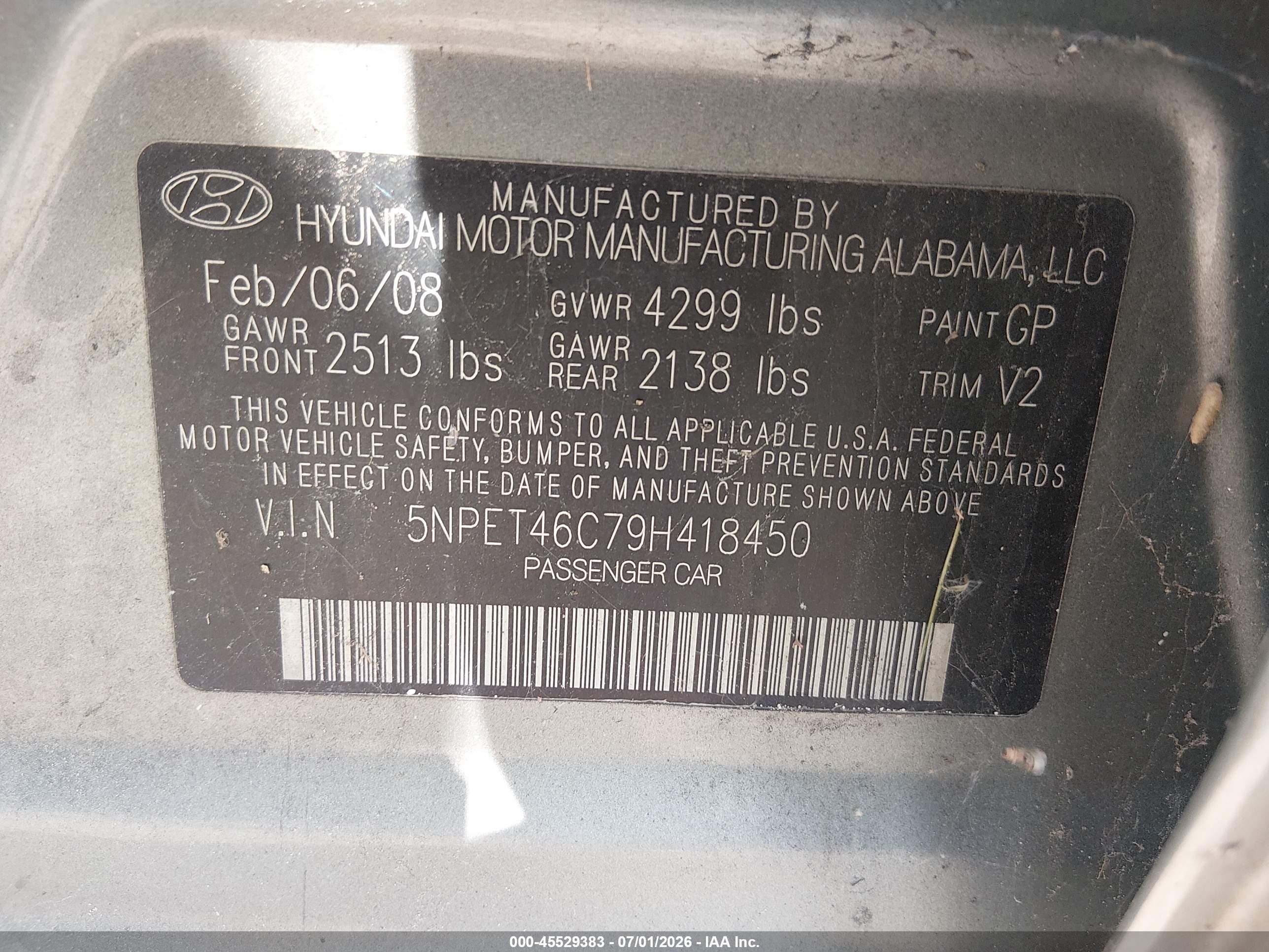 2009 Hyundai Sonata Gls Gray vin: 5NPET46C79H418450