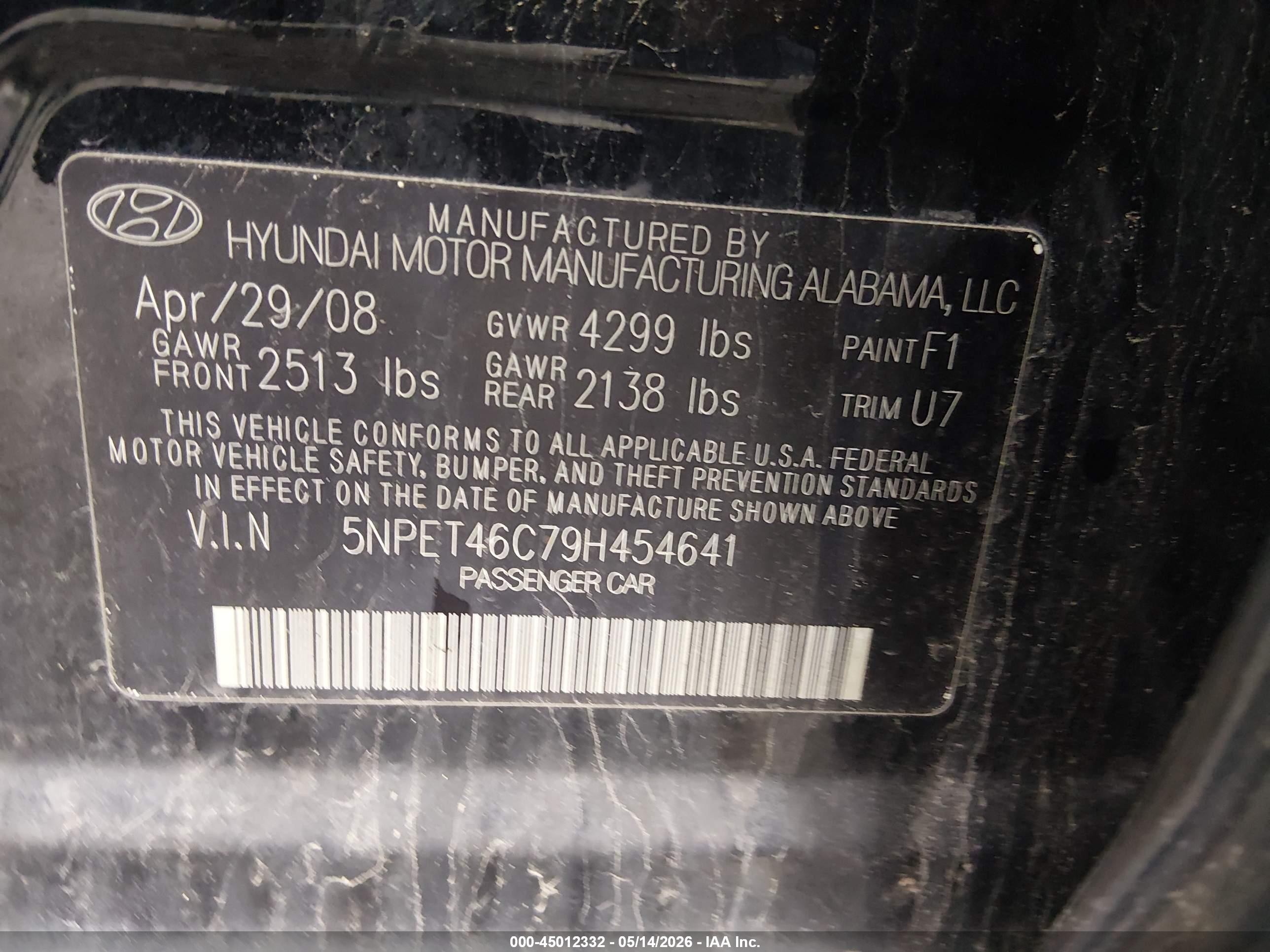 2009 Hyundai Sonata Gls Black vin: 5NPET46C79H454641