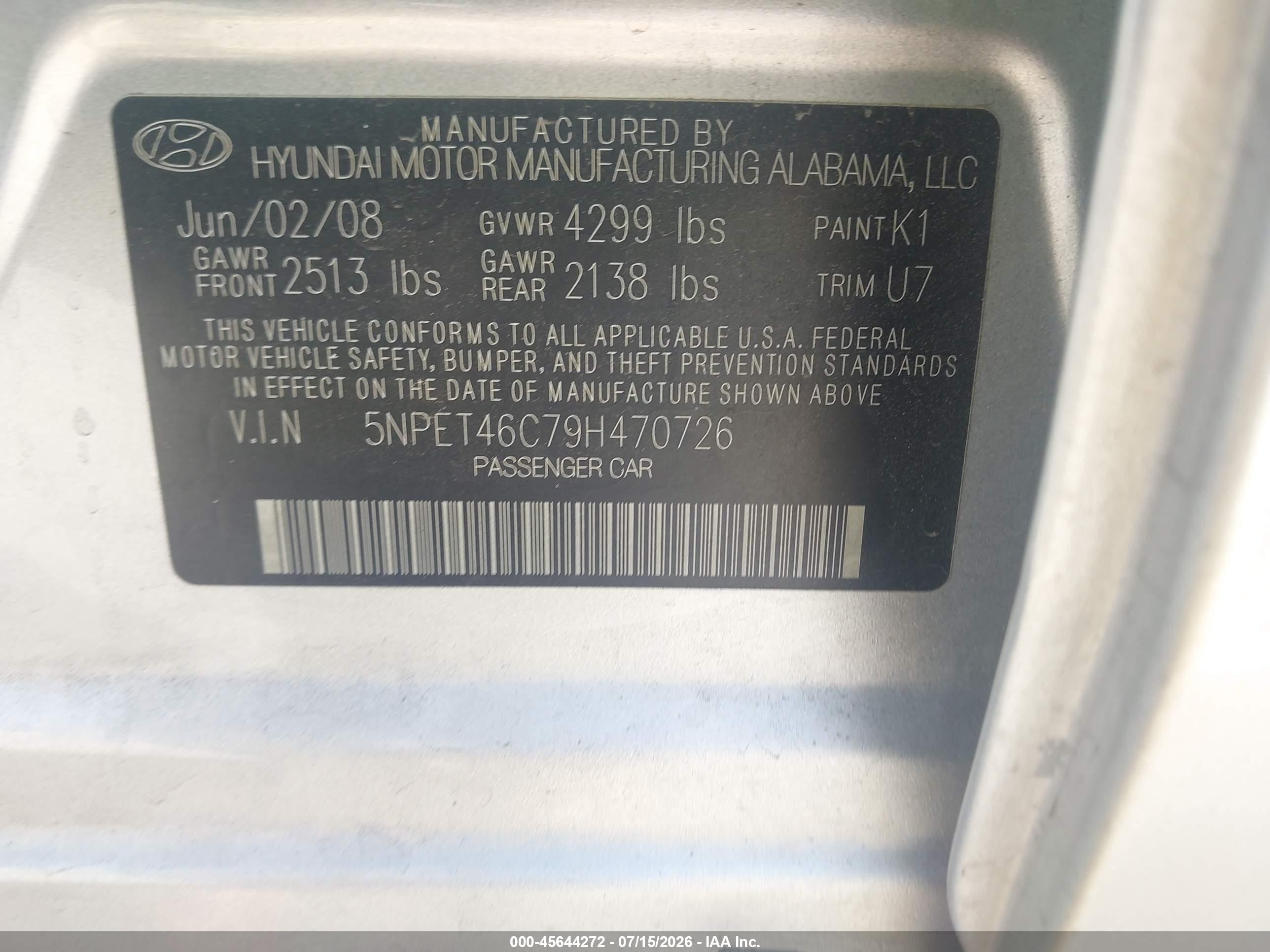 2009 Hyundai Sonata Gls Silver vin: 5NPET46C79H470726