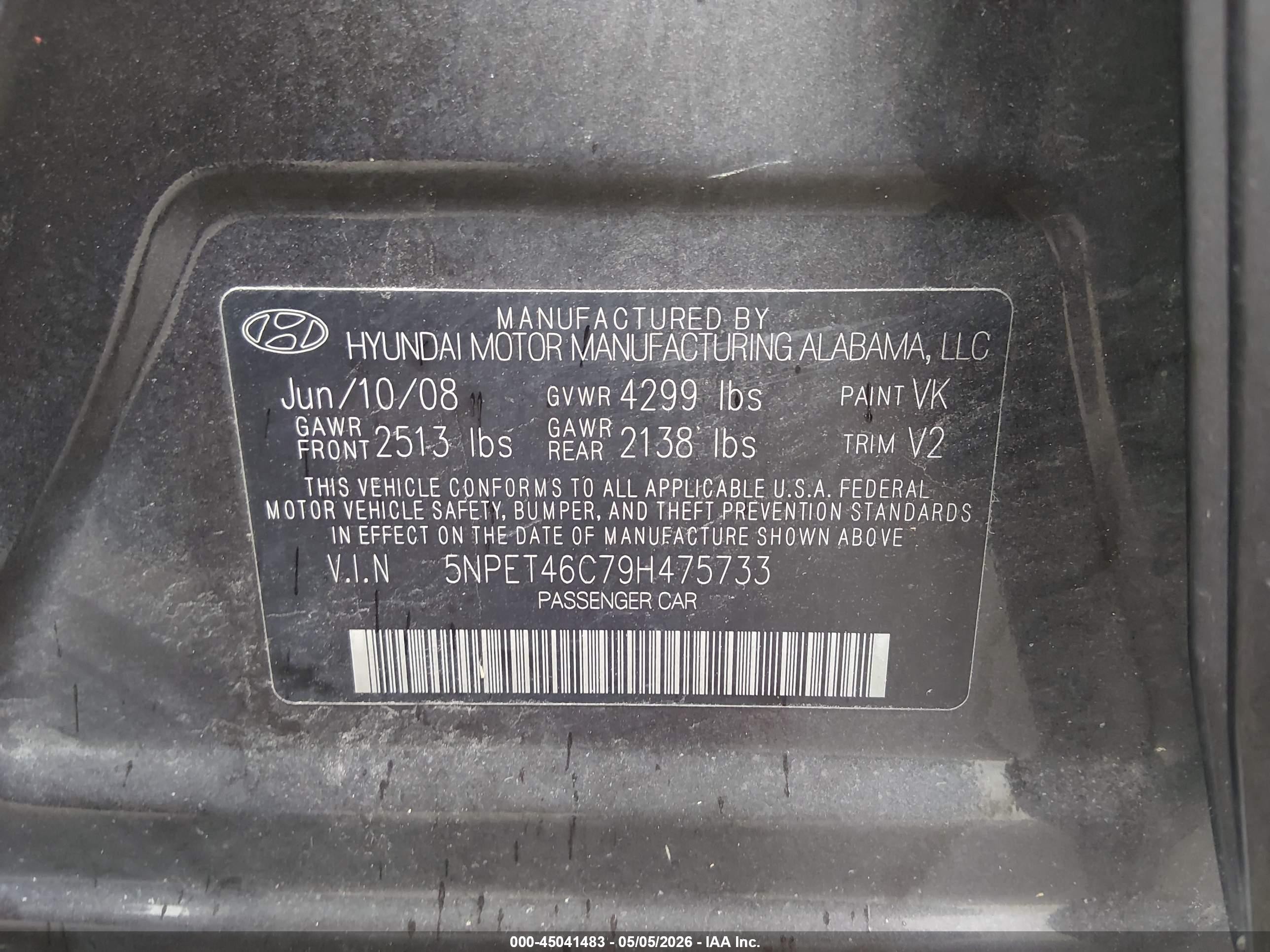 2009 Hyundai Sonata Gls Black vin: 5NPET46C79H475733