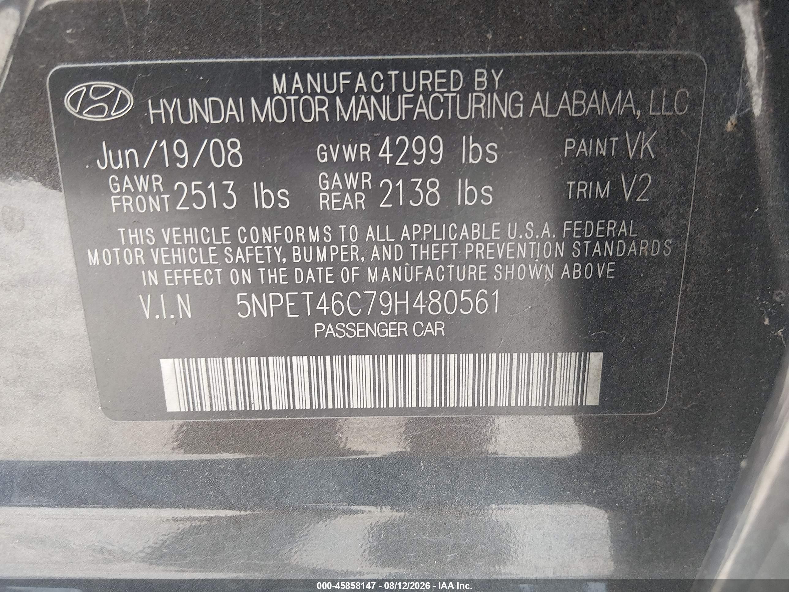 2009 Hyundai Sonata Gls Gray vin: 5NPET46C79H480561