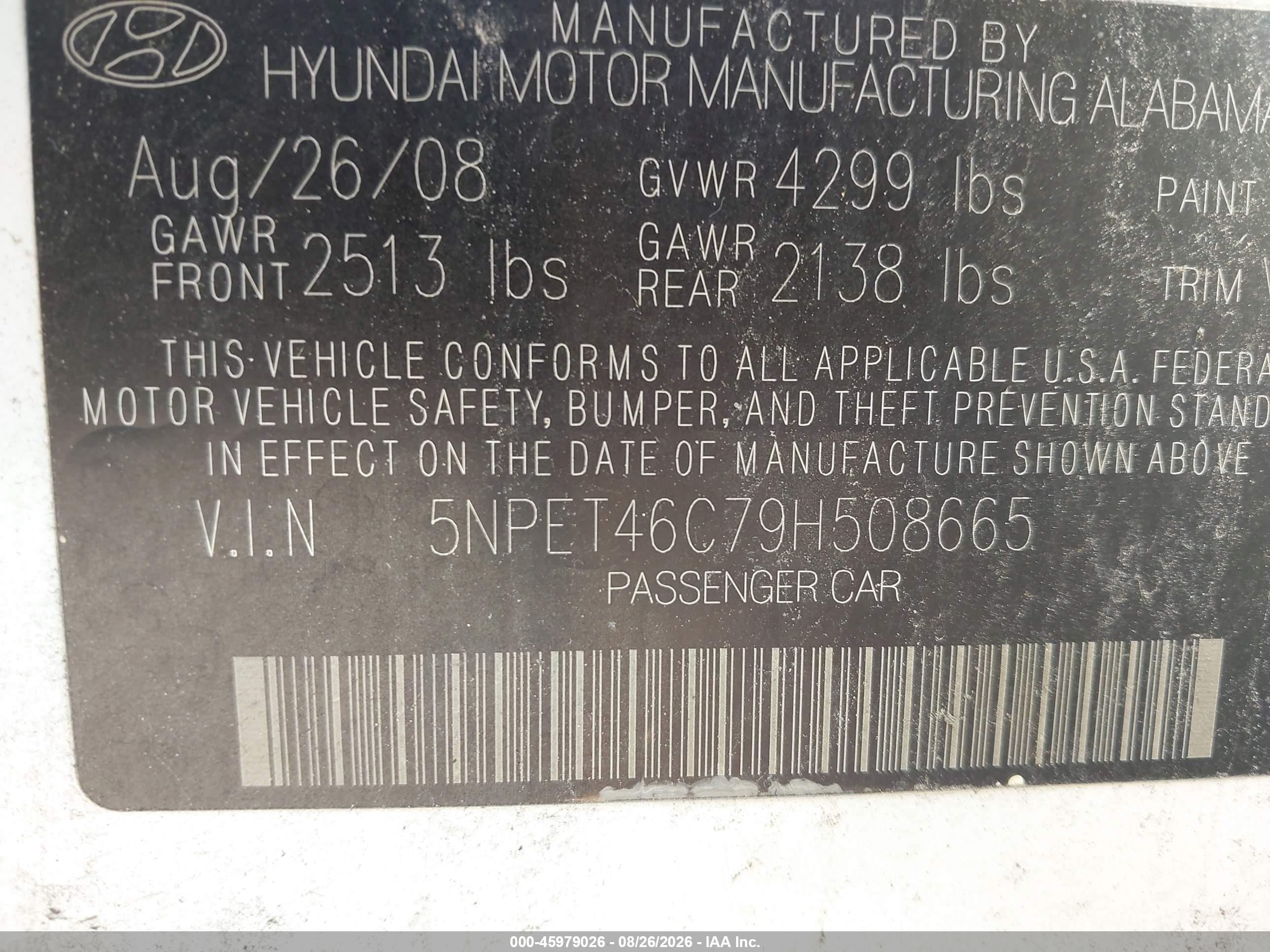 2009 Hyundai Sonata Gls White vin: 5NPET46C79H508665
