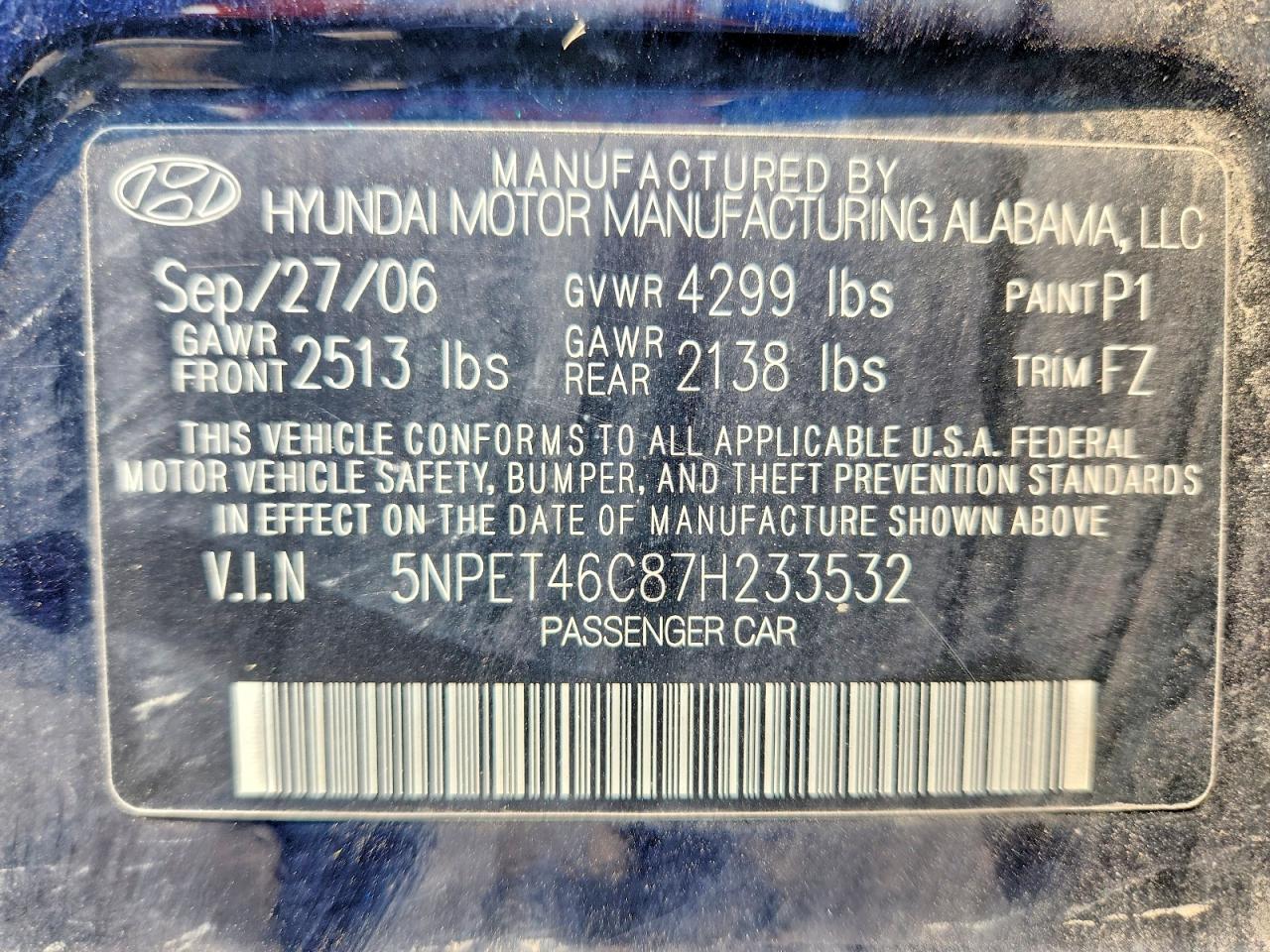 2007 Hyundai Sonata Gls Blue vin: 5NPET46C87H233532