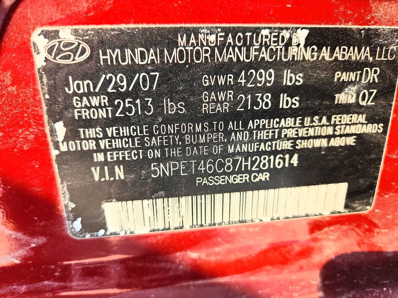 2007 Hyundai Sonata Gls Maroon vin: 5NPET46C87H281614