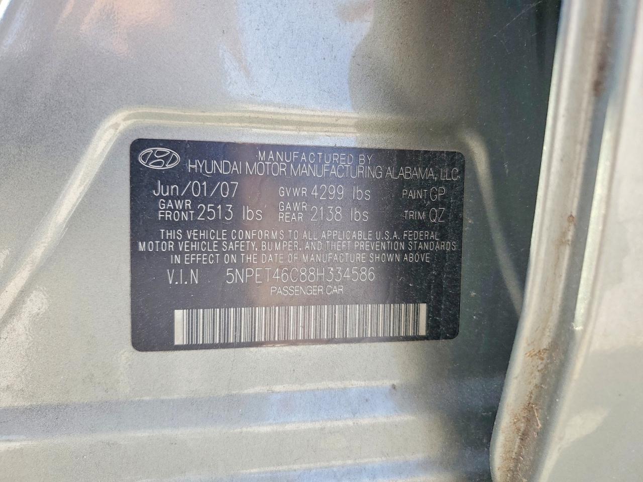 2008 Hyundai Sonata Gls Green vin: 5NPET46C88H334586