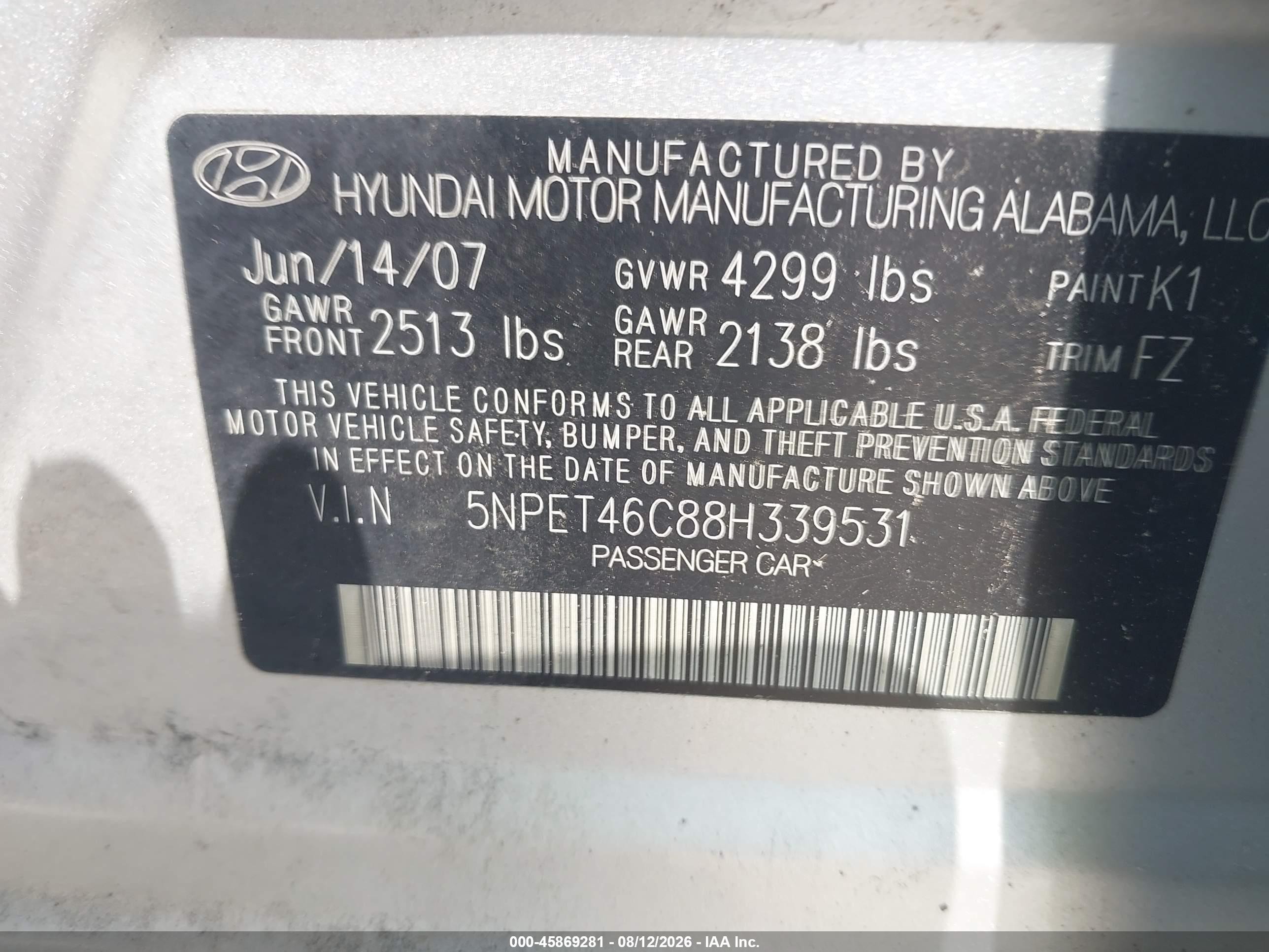 2008 Hyundai Sonata Gls Silver vin: 5NPET46C88H339531