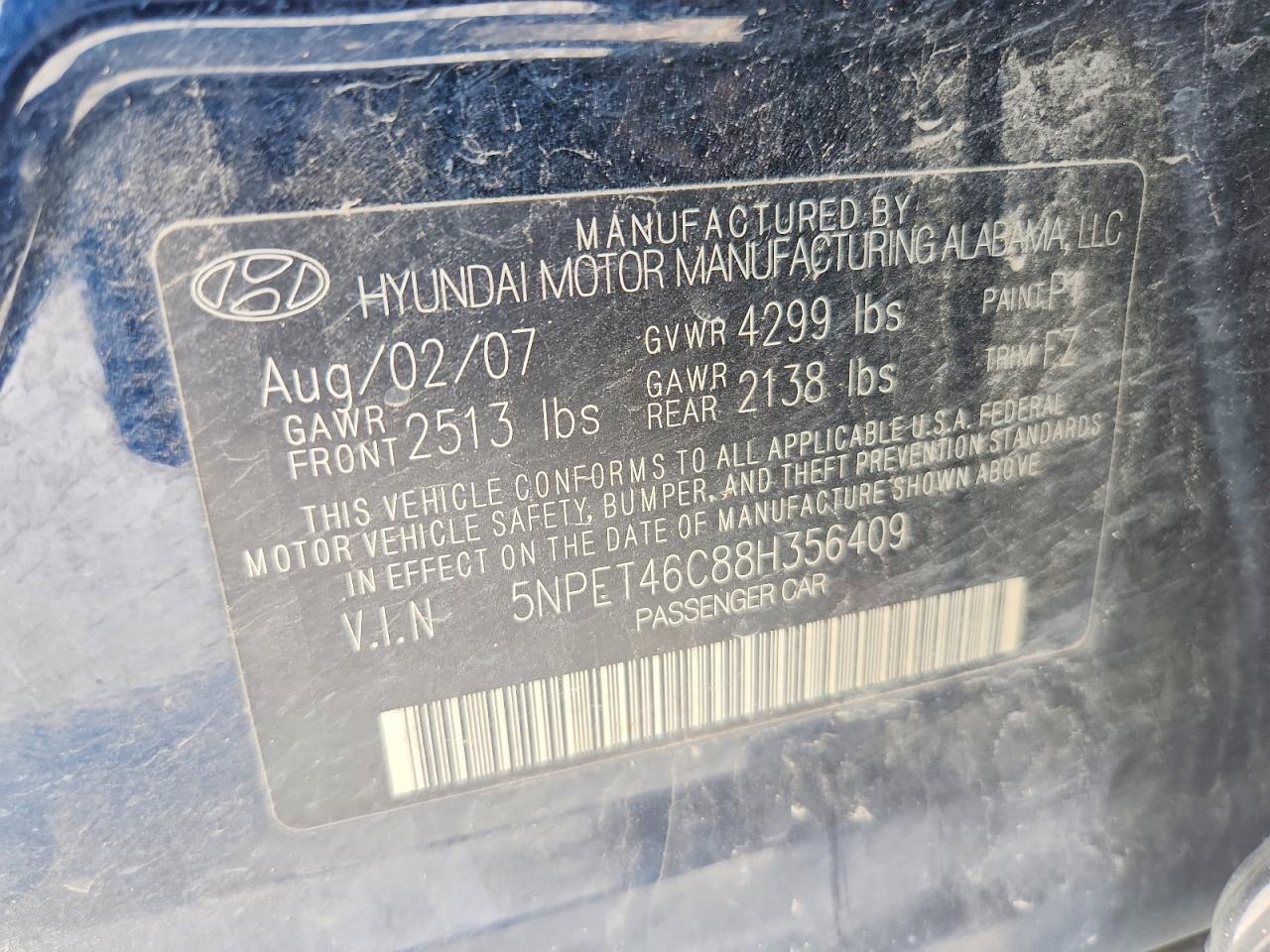 2008 Hyundai Sonata Gls Blue vin: 5NPET46C88H356409