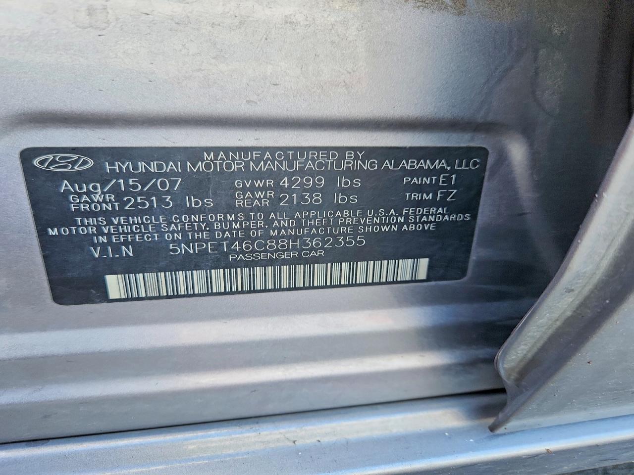 2008 Hyundai Sonata Hyb Ltd Gray vin: 5NPET46C88H362355
