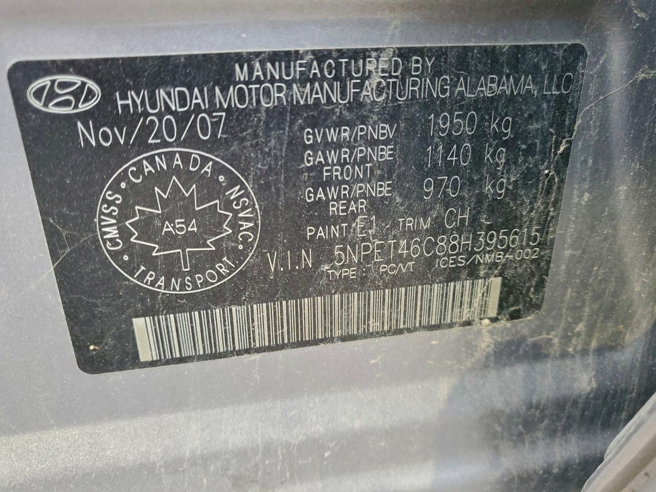 2008 Hyundai Sonata Gls Gray vin: 5NPET46C88H395615