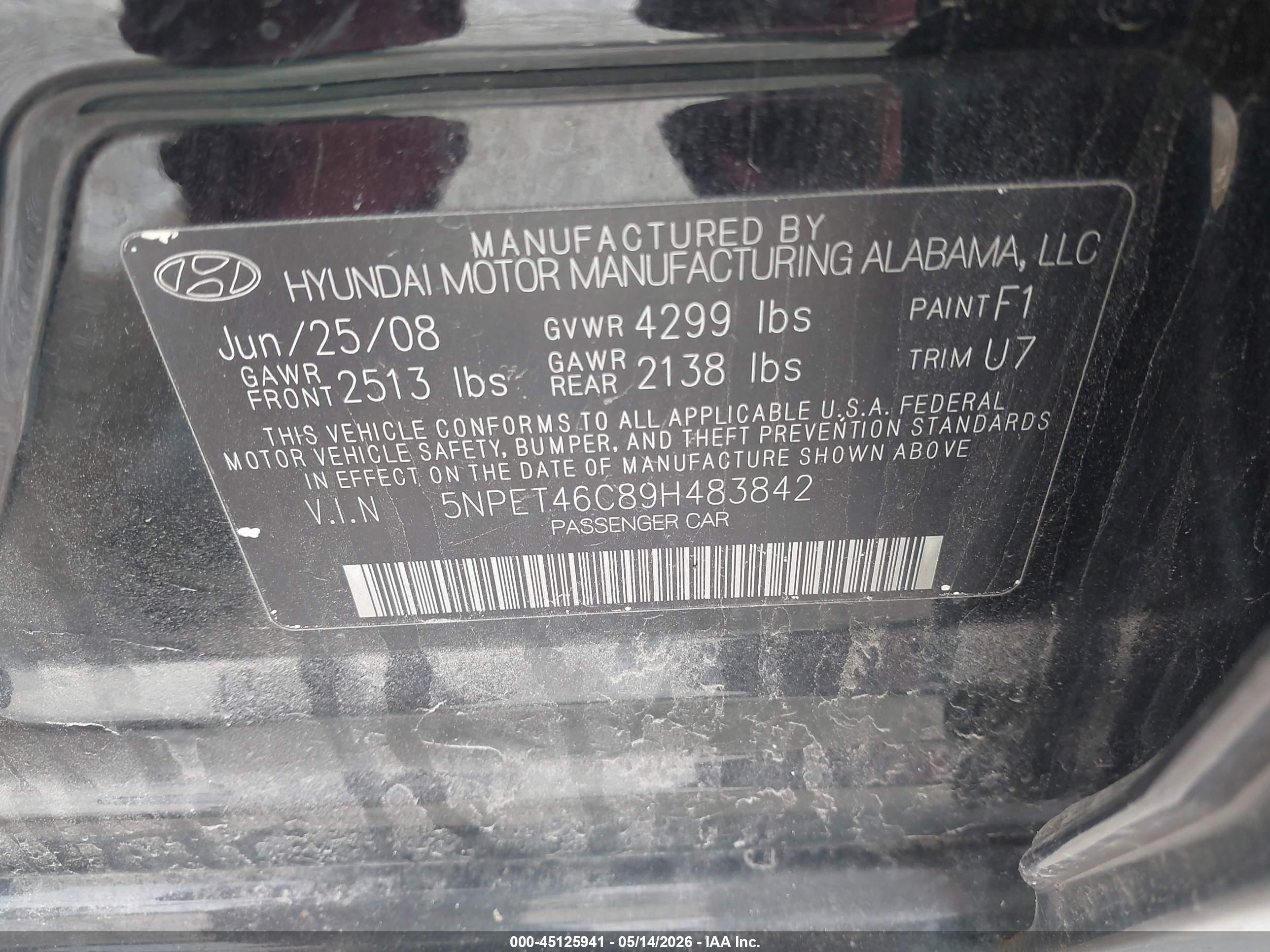 2009 Hyundai Sonata Gls Black vin: 5NPET46C89H483842