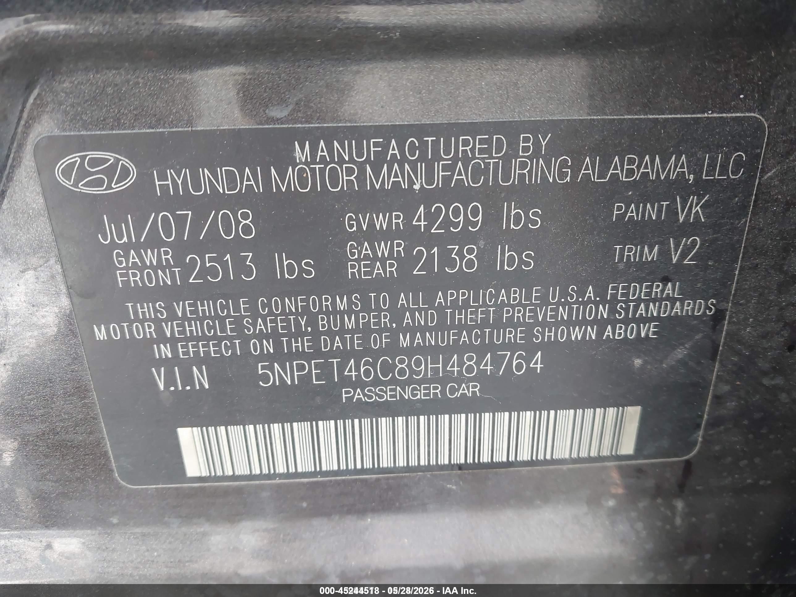 2009 Hyundai Sonata Gls Gray vin: 5NPET46C89H484764