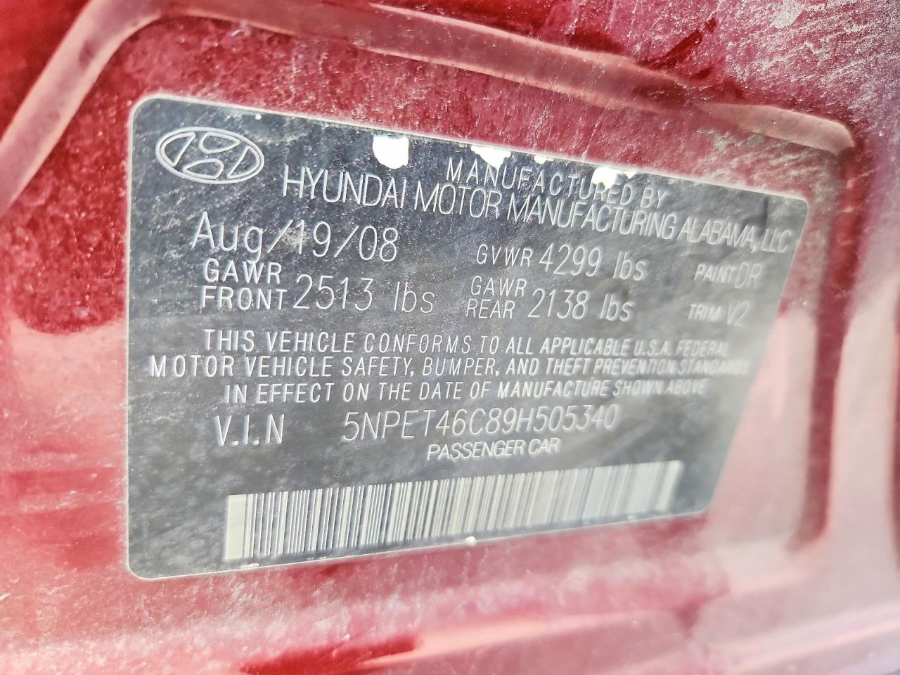 2009 Hyundai Sonata Gls Burgundy vin: 5NPET46C89H505340
