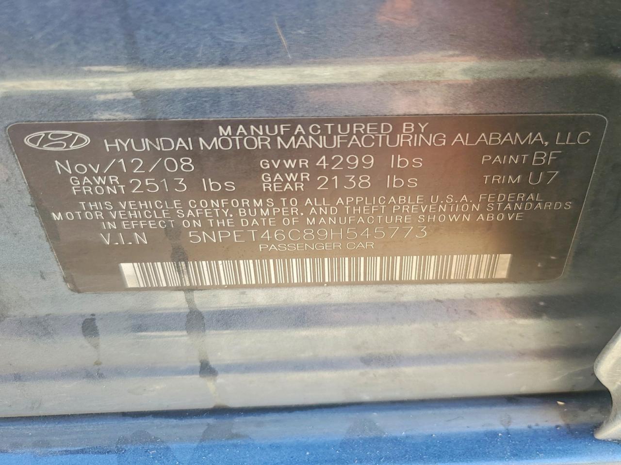 2009 Hyundai Sonata Gls Gray vin: 5NPET46C89H545773