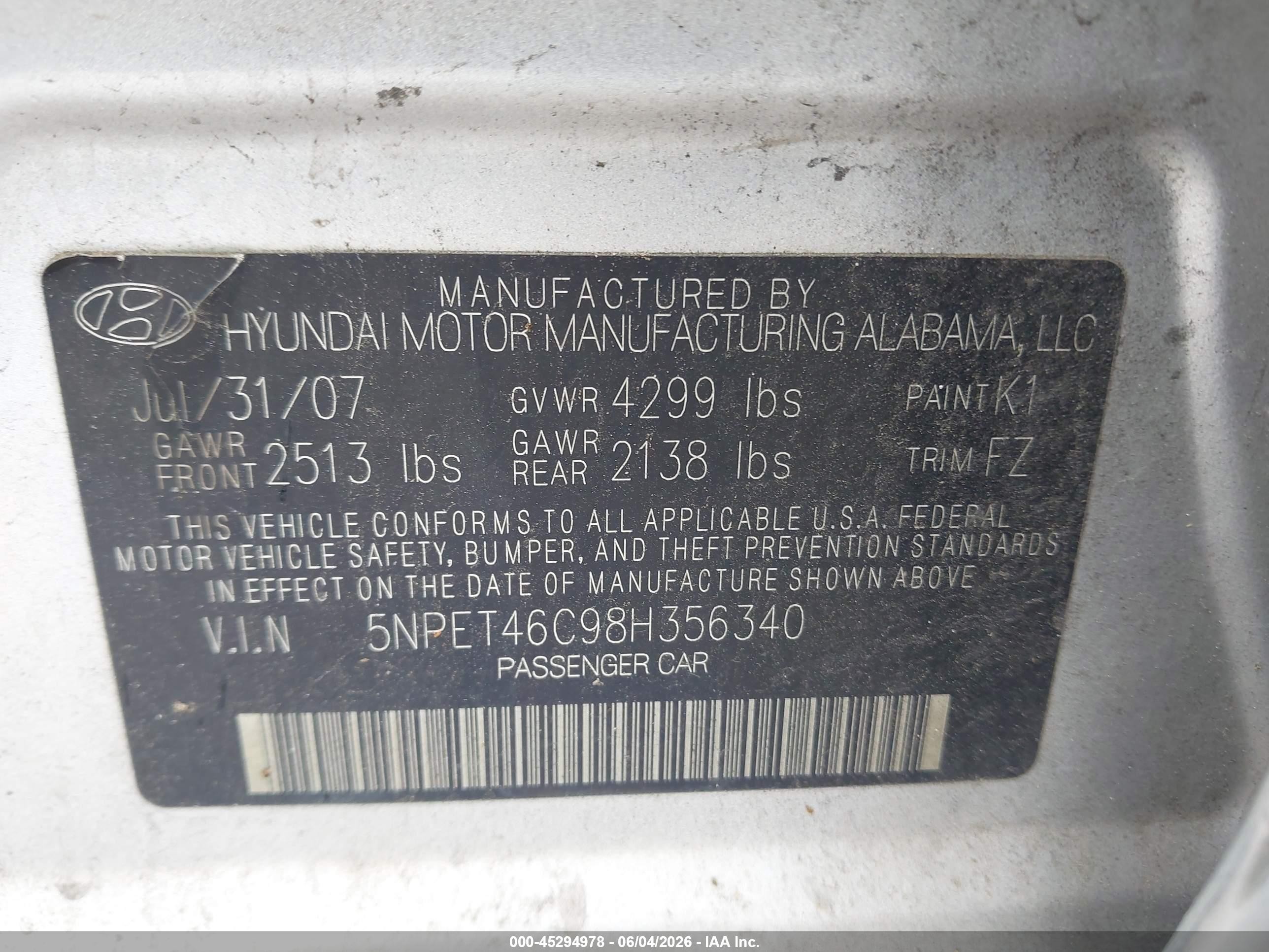 2008 Hyundai Sonata Gls Silver vin: 5NPET46C98H356340
