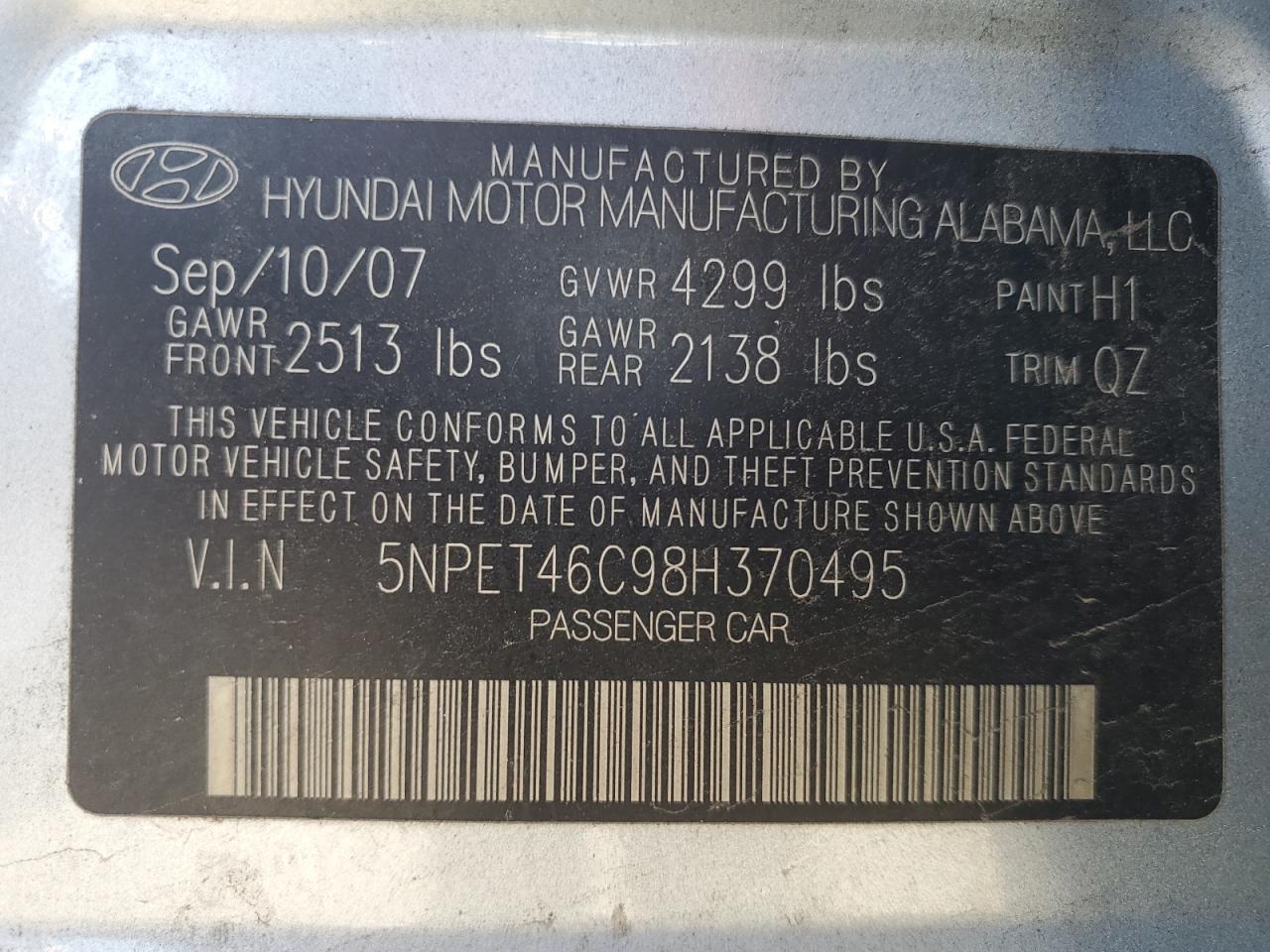2008 Hyundai Sonata Gls Blue vin: 5NPET46C98H370495