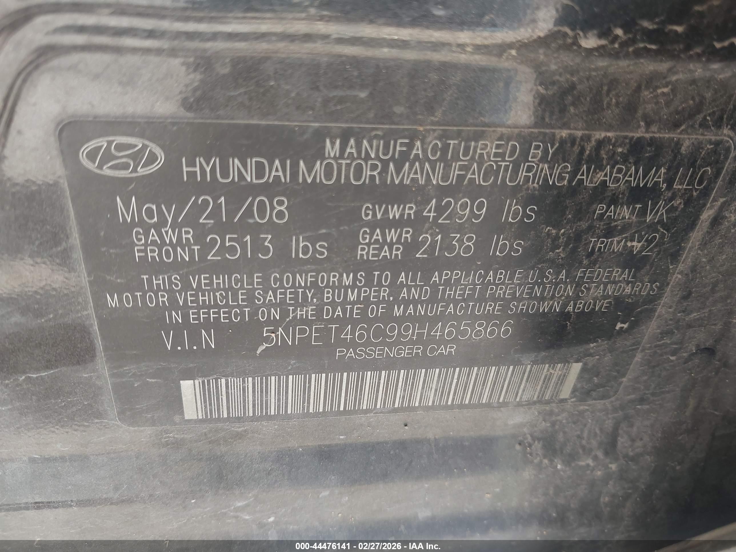 2009 Hyundai Sonata Gls Gray vin: 5NPET46C99H465866