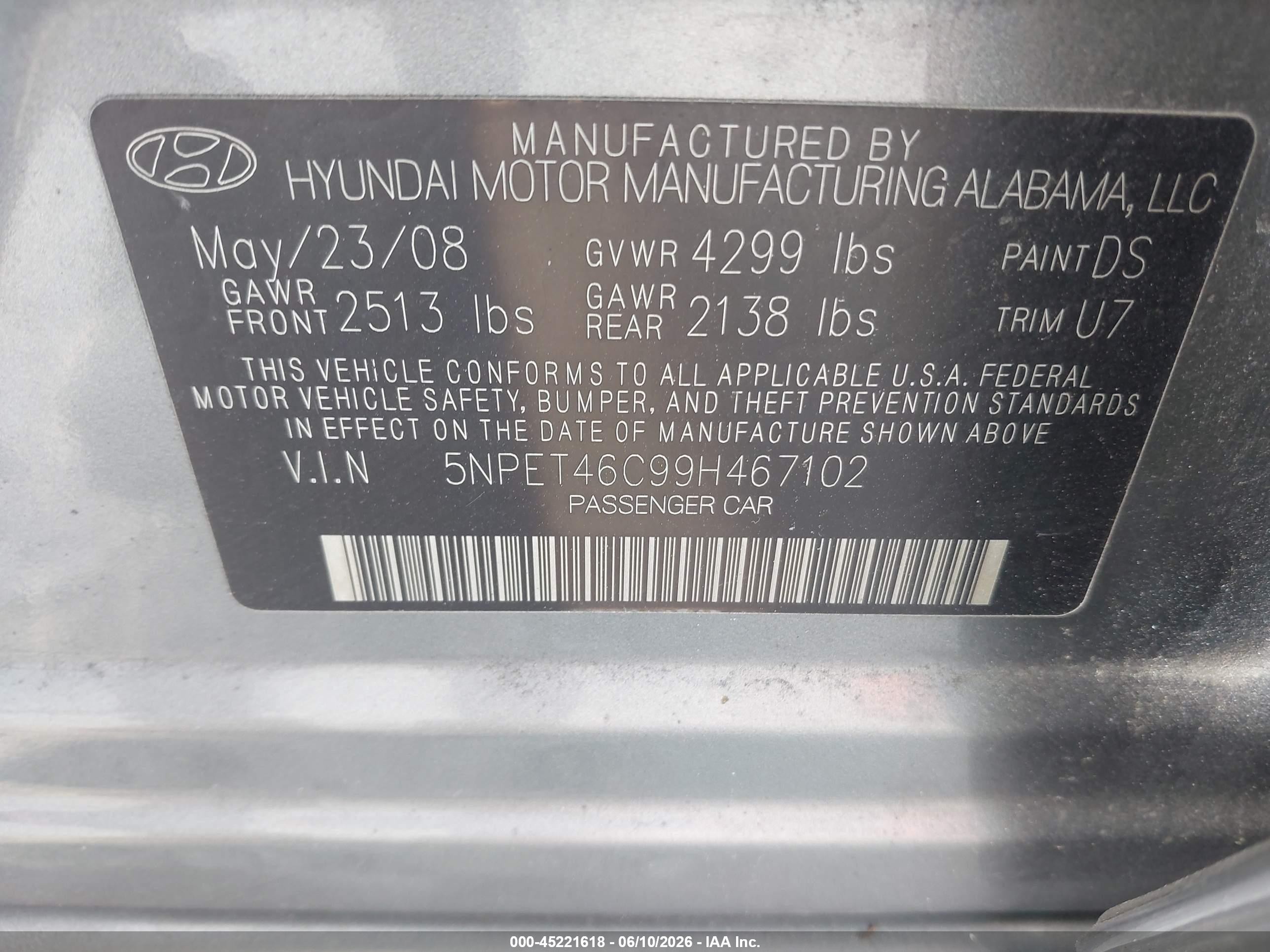 2009 Hyundai Sonata Gls Серый vin: 5NPET46C99H467102