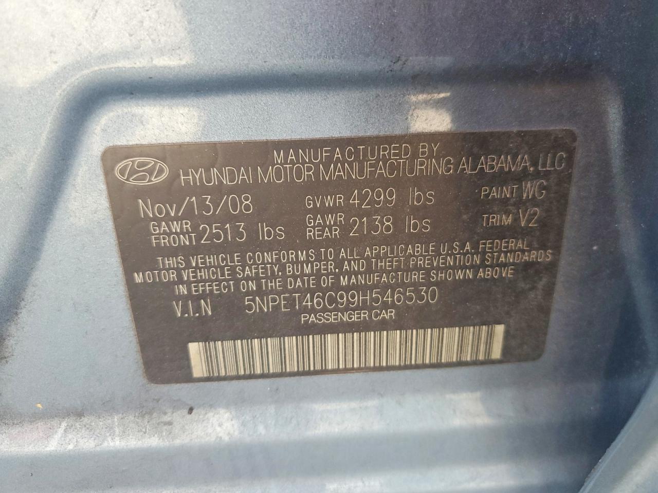 2009 Hyundai Sonata Gls Blue vin: 5NPET46C99H546530