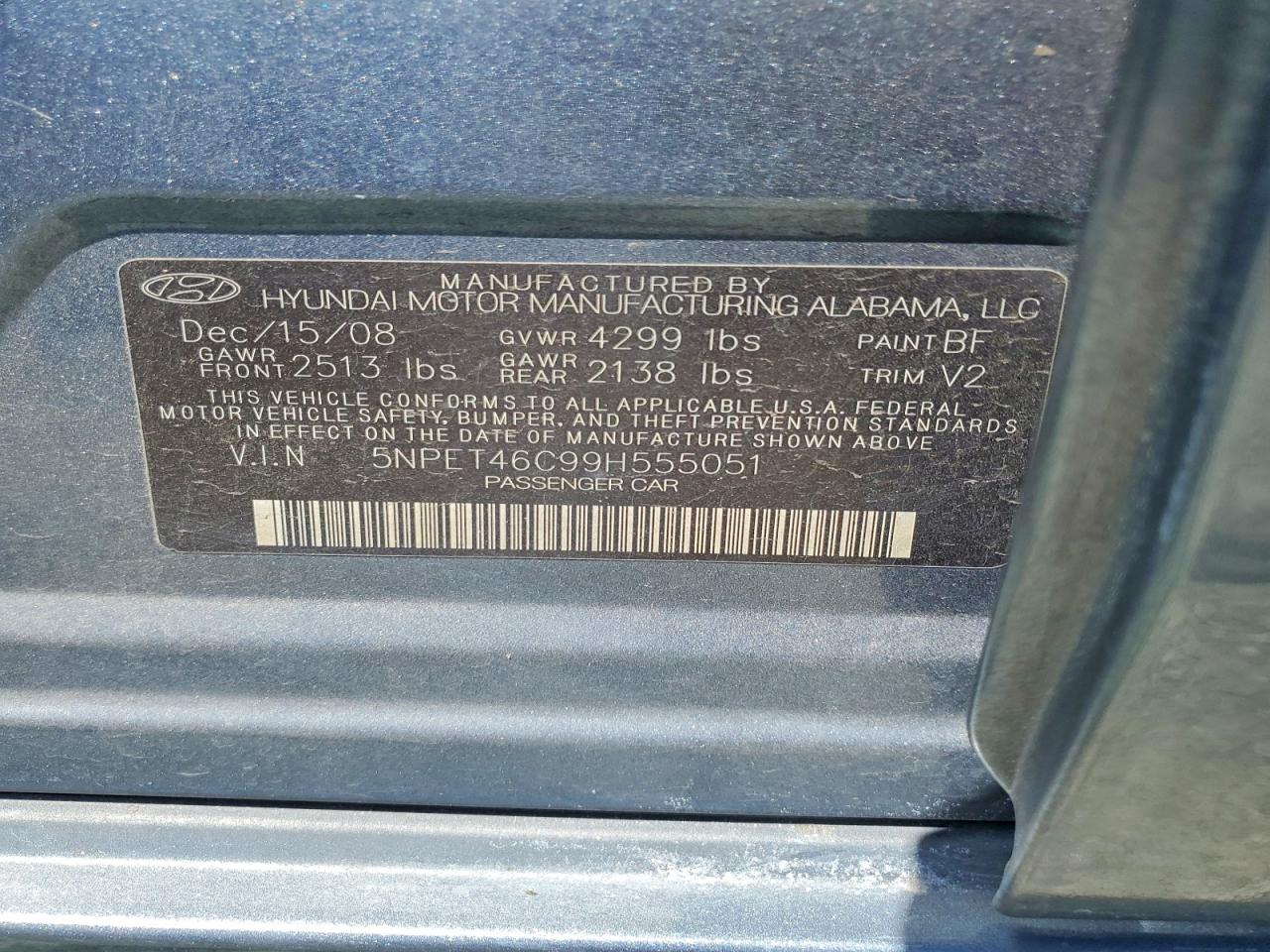 2009 Hyundai Sonata Gls Blue vin: 5NPET46C99H555051