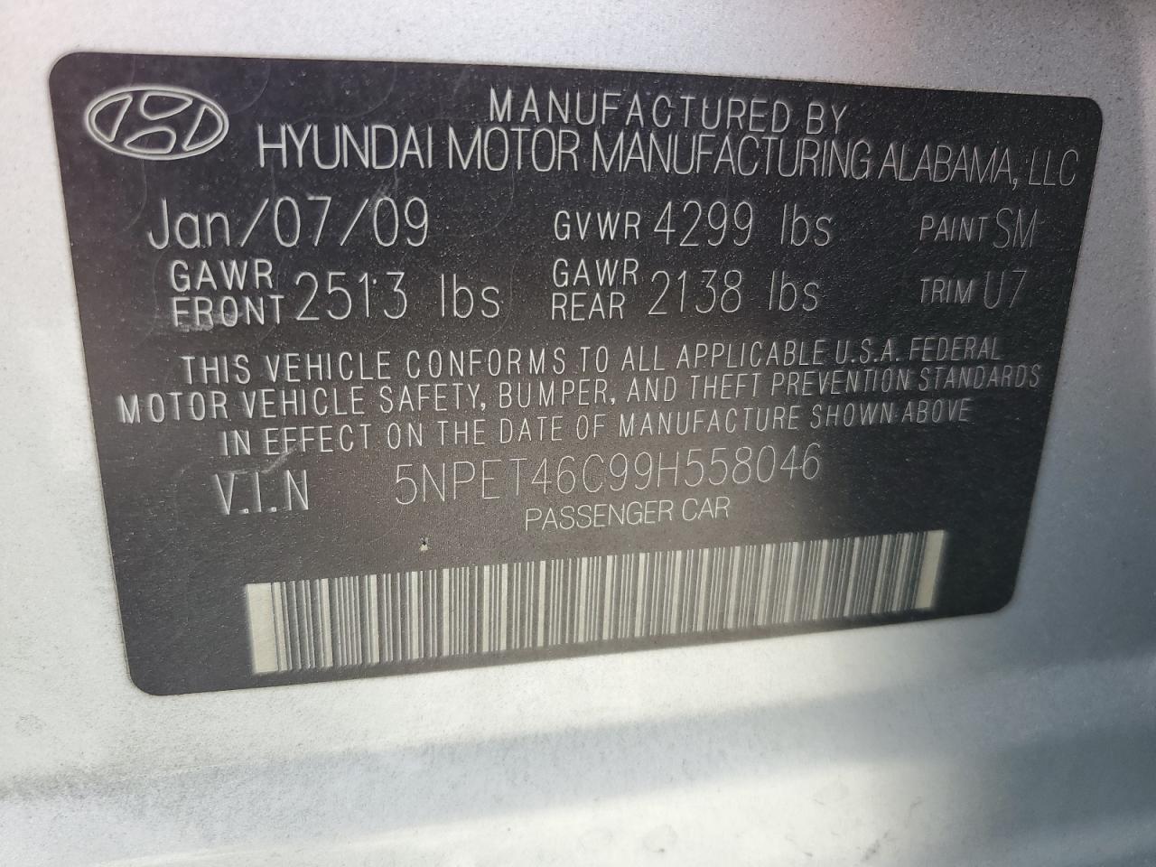 2009 Hyundai Sonata Gls Silver vin: 5NPET46C99H558046
