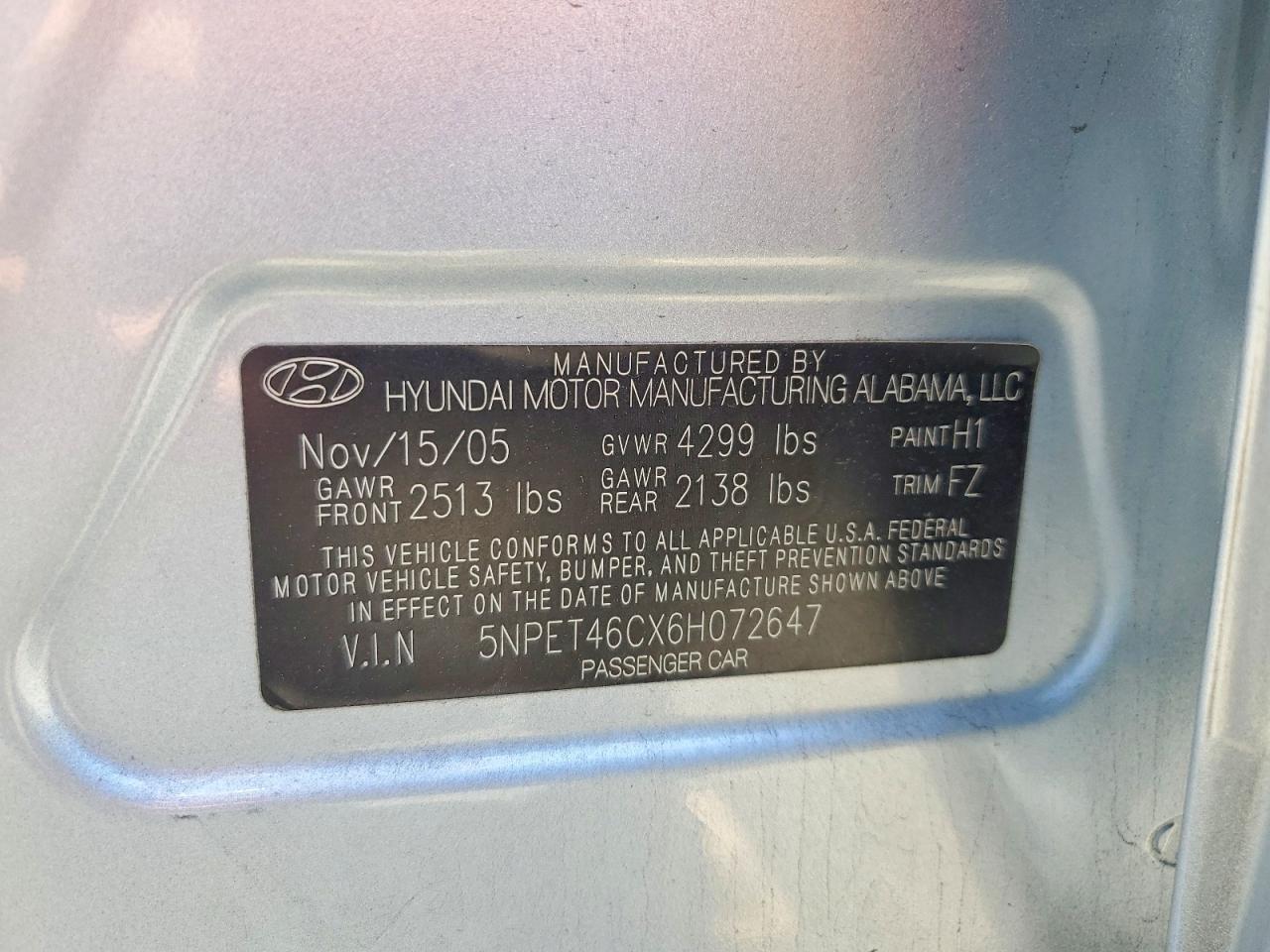 2006 Hyundai Sonata Gl Blue vin: 5NPET46CX6H072647