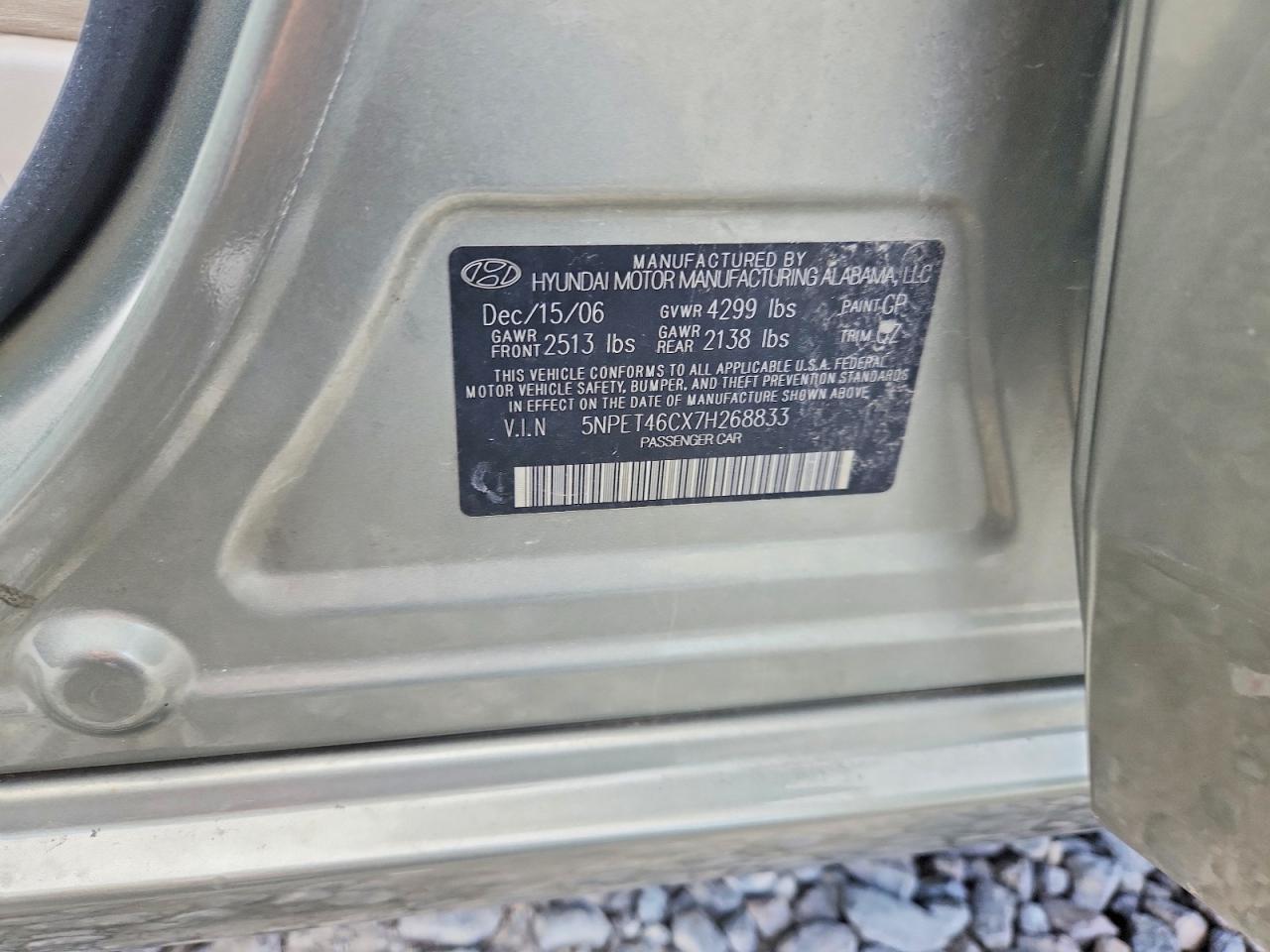 2007 Hyundai Sonata Gls Green vin: 5NPET46CX7H268833