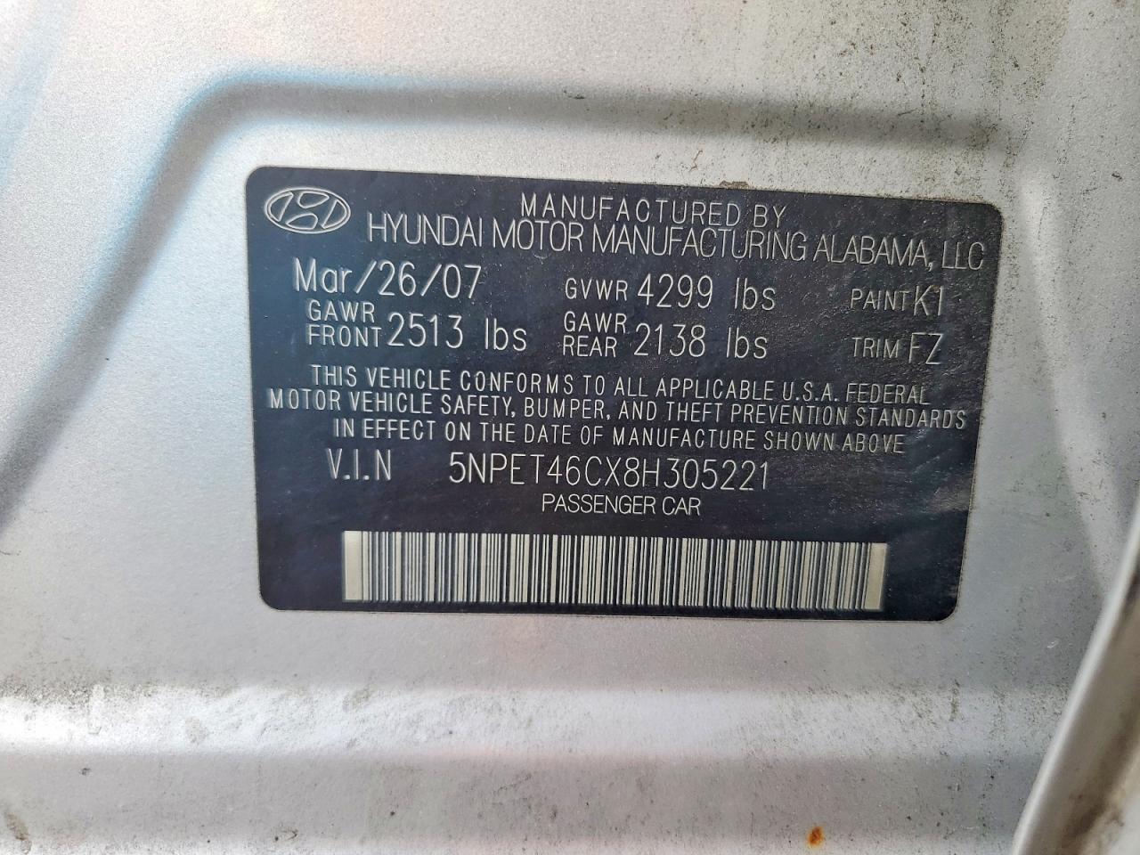 2008 Hyundai Sonata Gls Silver vin: 5NPET46CX8H305221