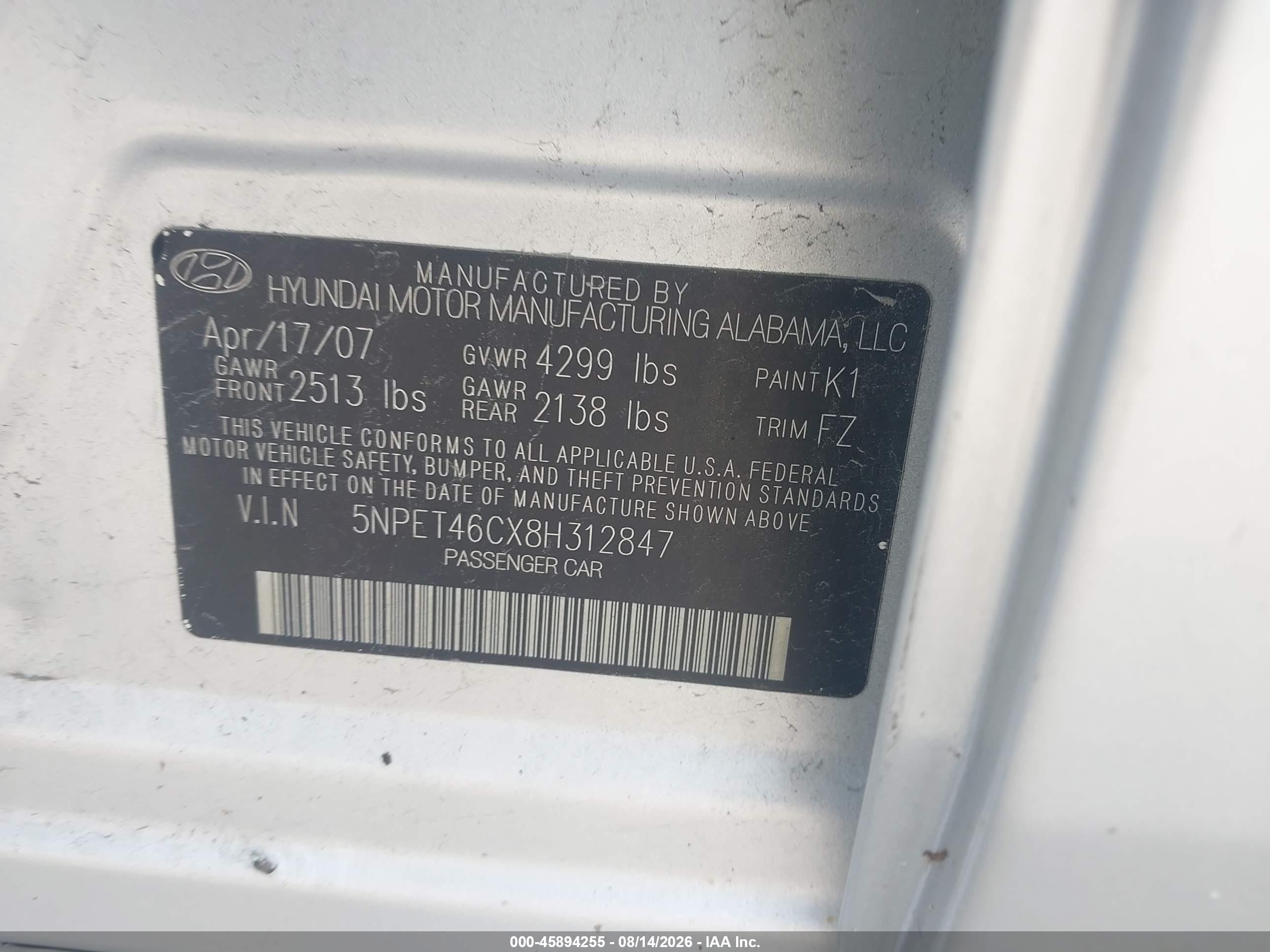 2008 Hyundai Sonata Gls Серебряный vin: 5NPET46CX8H312847