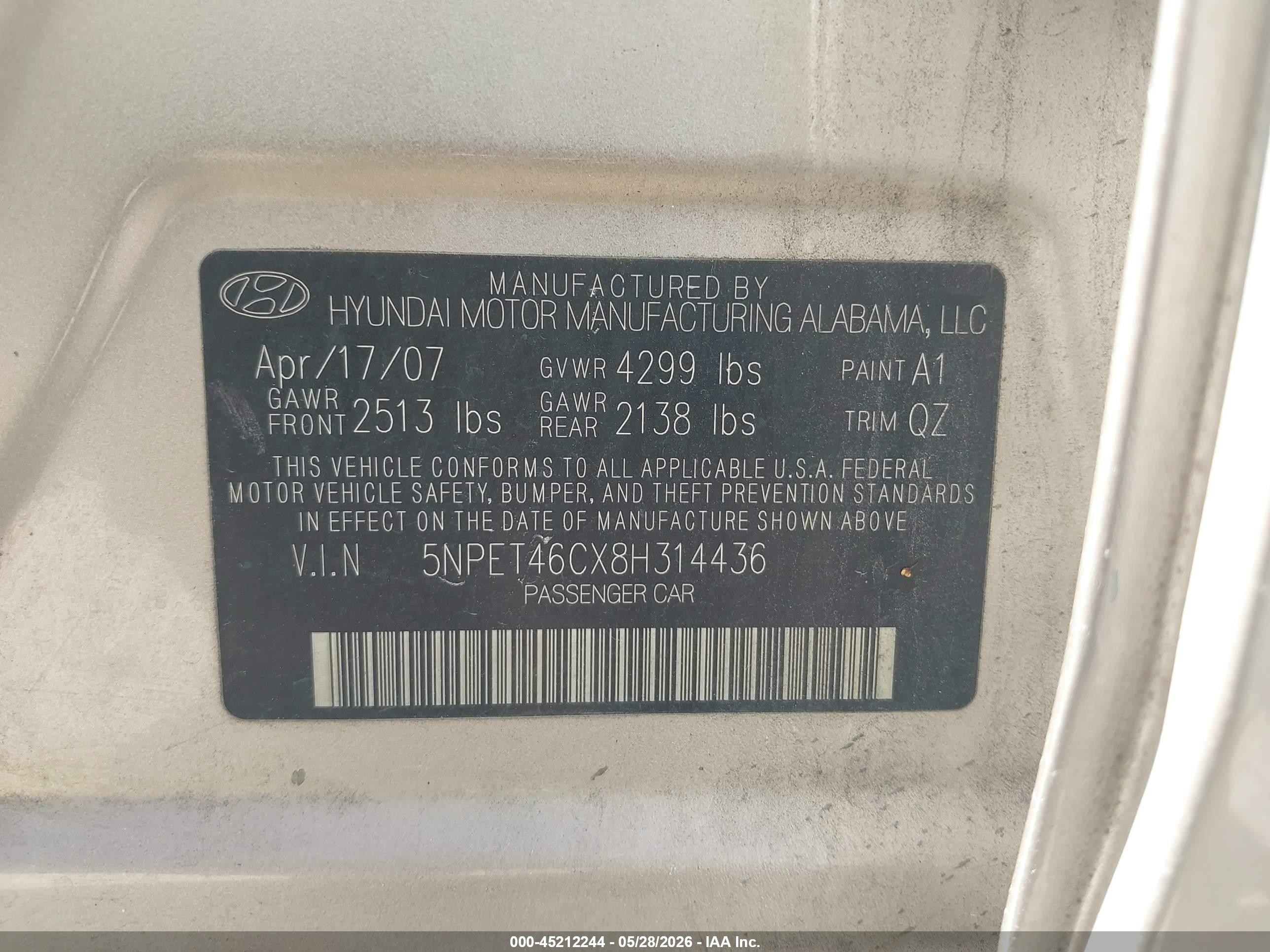 2008 Hyundai Sonata Gls Золотой vin: 5NPET46CX8H314436