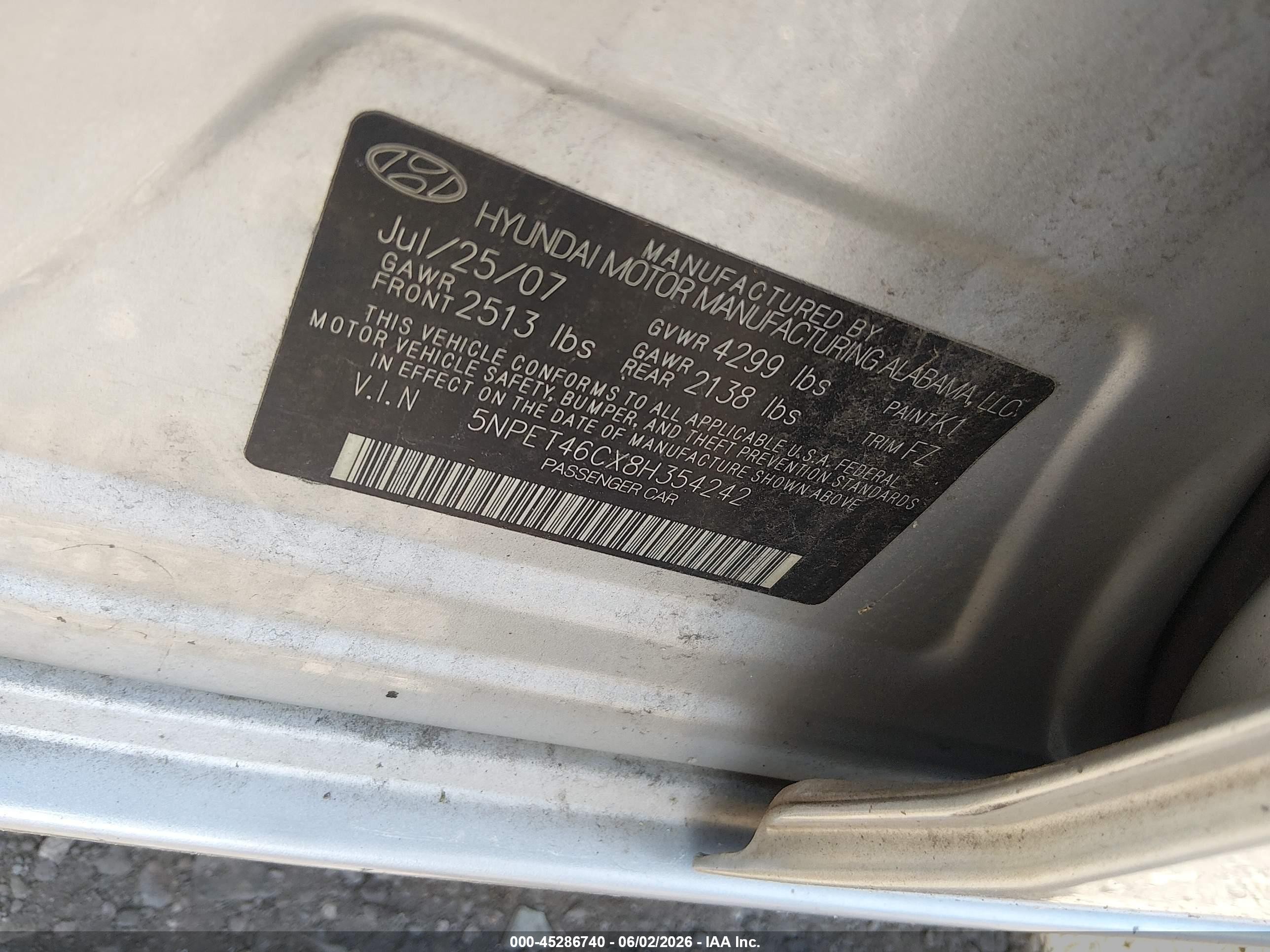 2008 Hyundai Sonata Gls Silver vin: 5NPET46CX8H354242