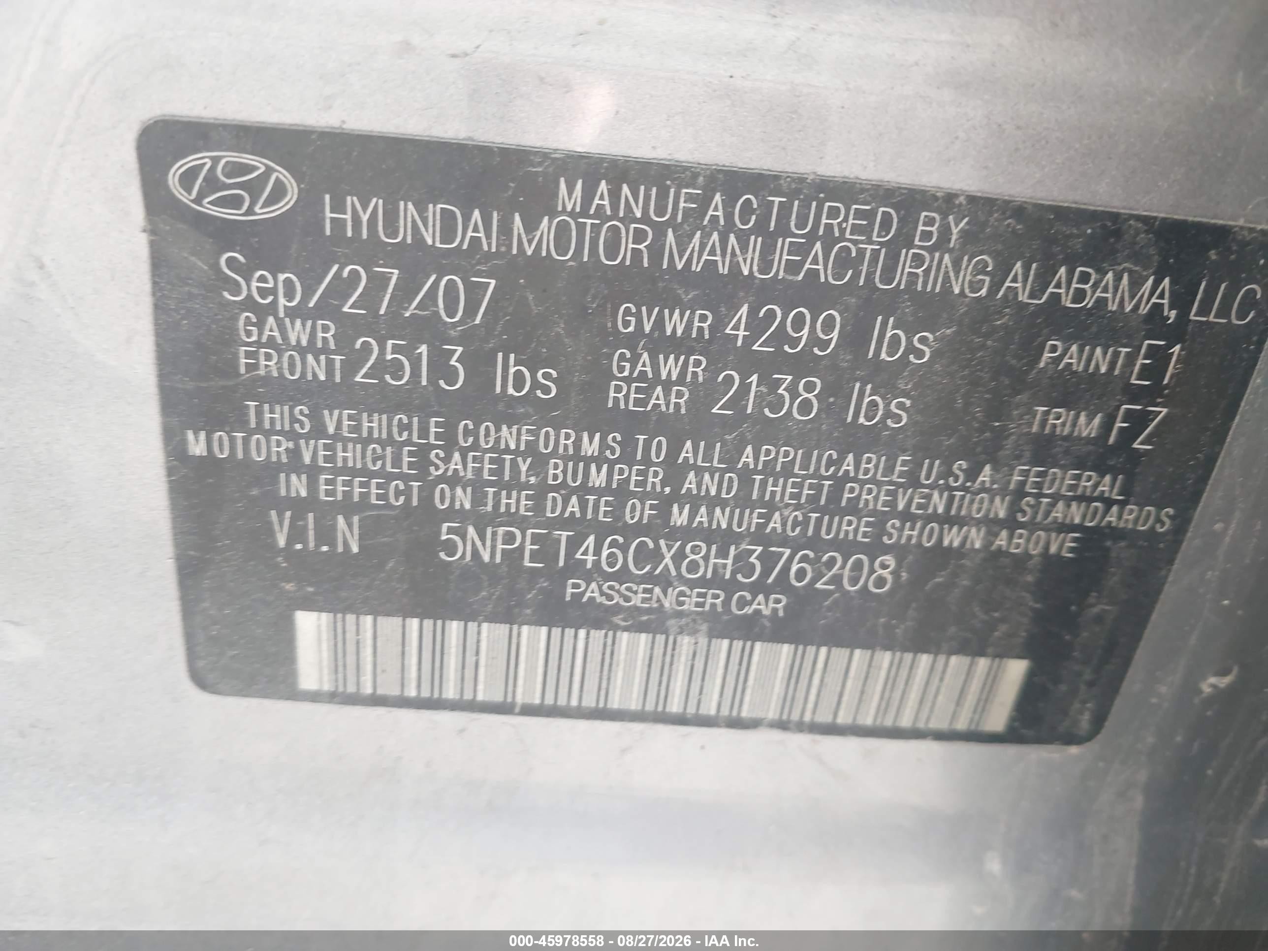 2008 Hyundai Sonata Gls Серебряный vin: 5NPET46CX8H376208