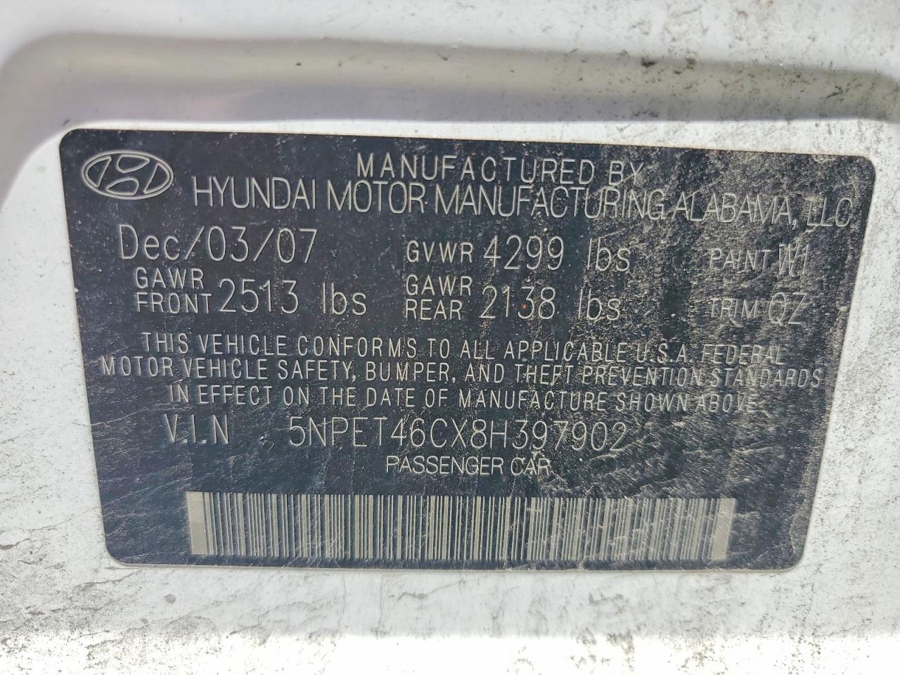 2008 Hyundai Sonata Gls White vin: 5NPET46CX8H397902