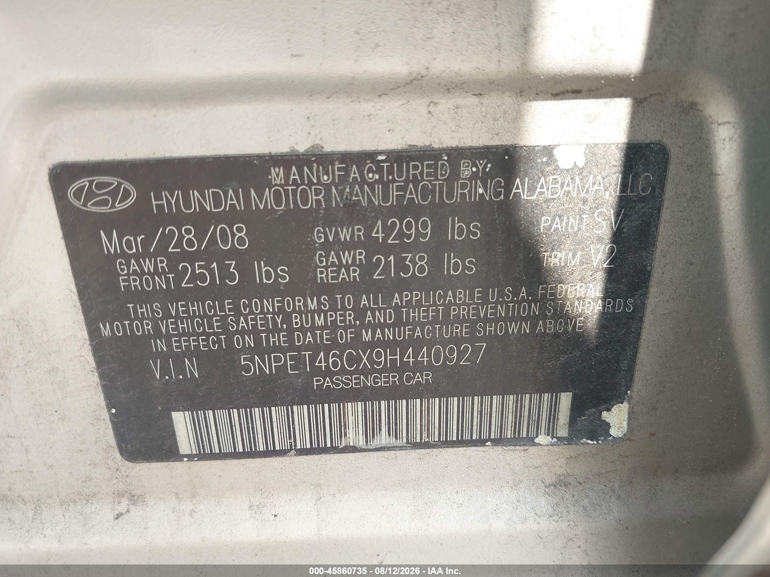 2009 Hyundai Sonata Gls Золотой vin: 5NPET46CX9H440927