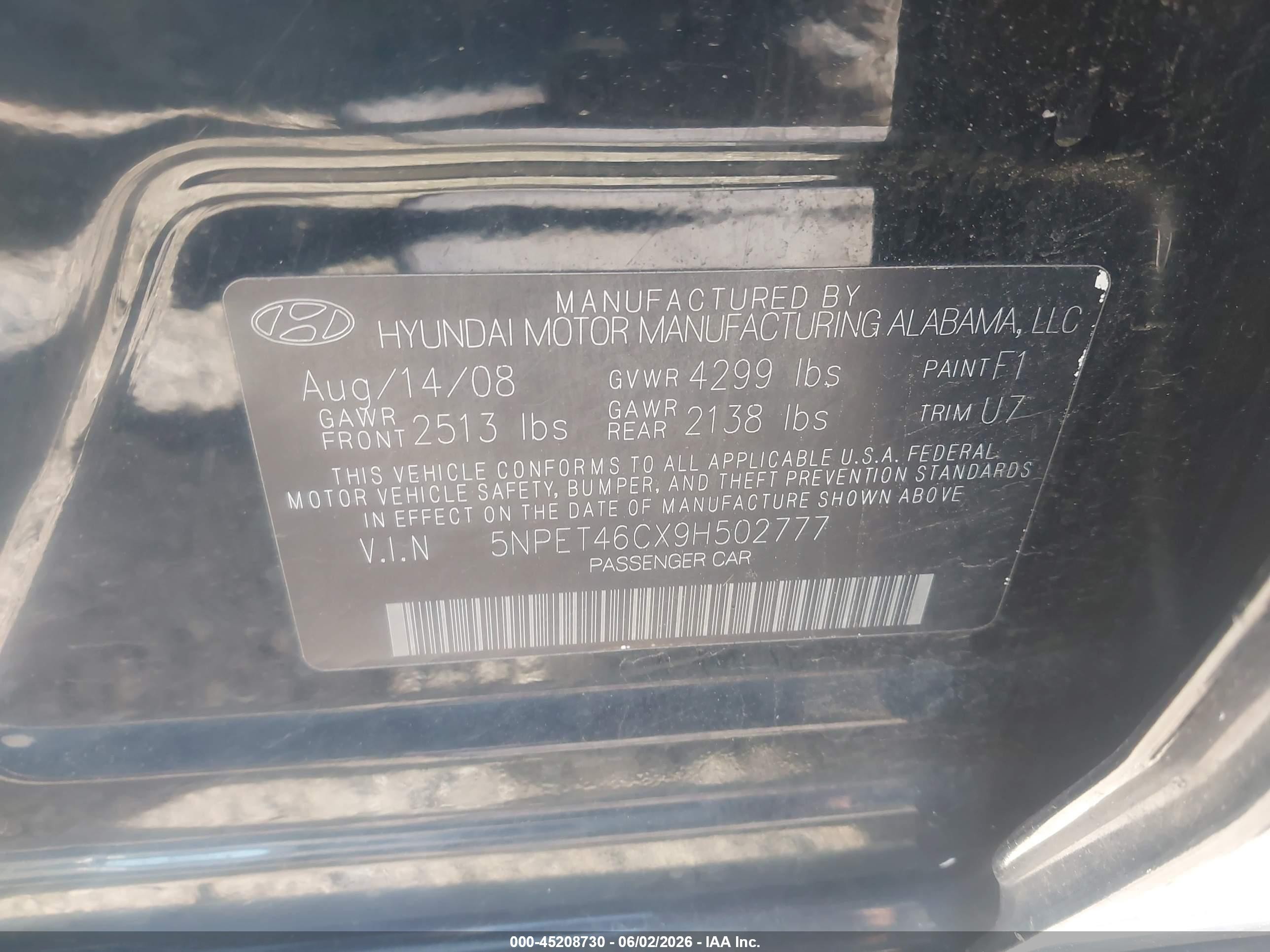 2009 Hyundai Sonata Gls Black vin: 5NPET46CX9H502777