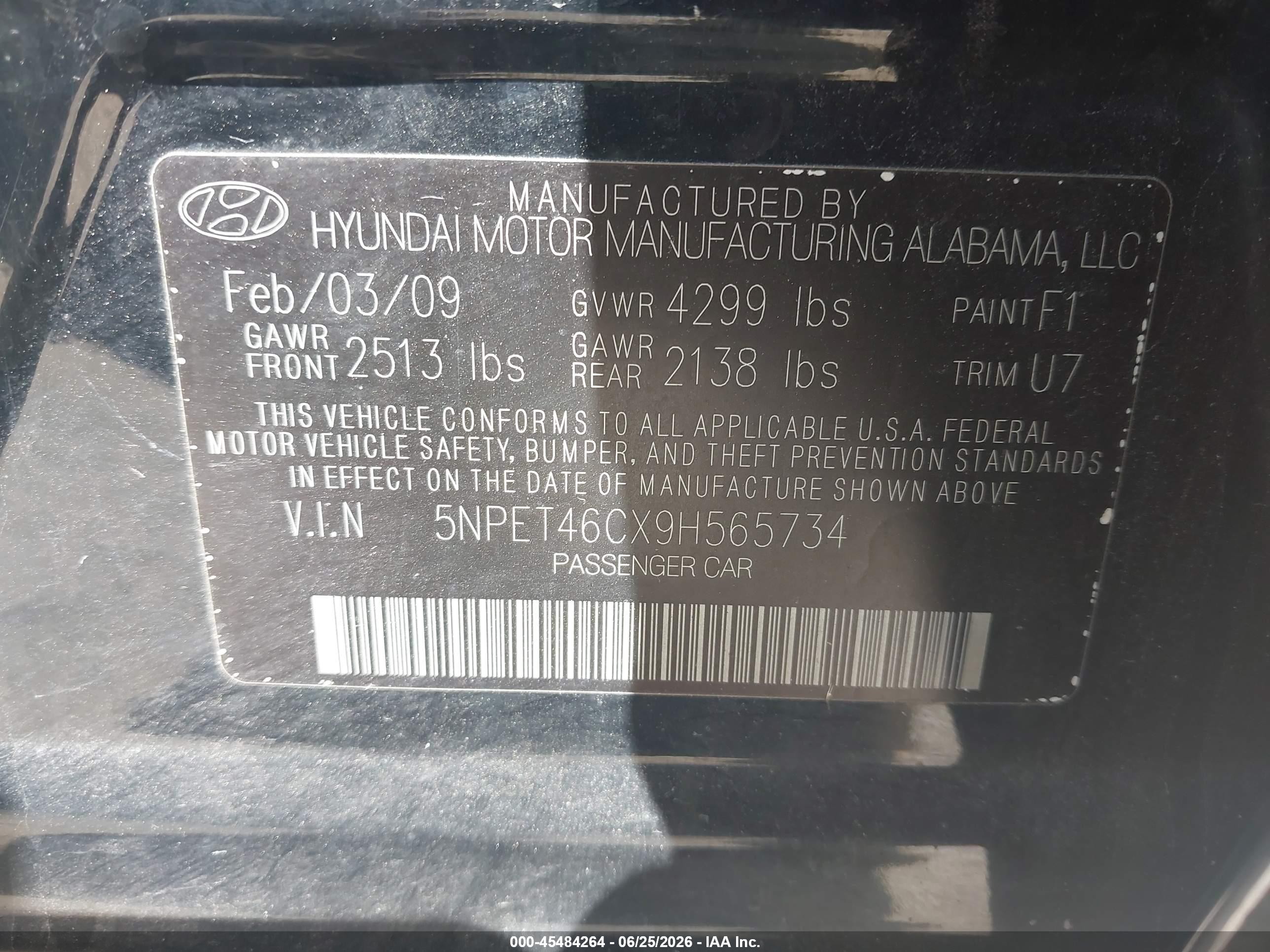 2009 Hyundai Sonata Gls Black vin: 5NPET46CX9H565734