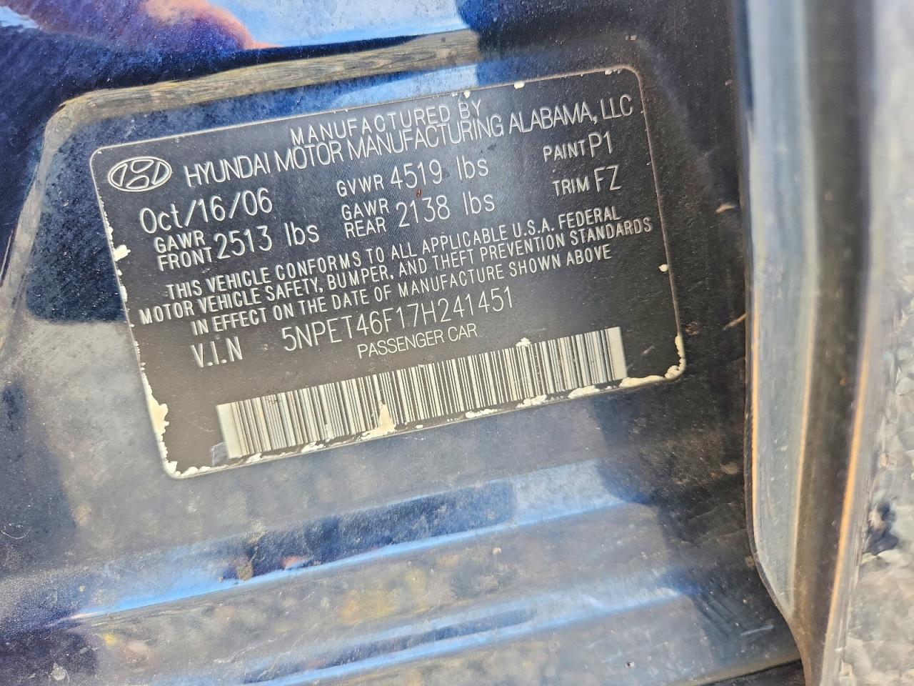 2007 Hyundai Sonata Gl Синий vin: 5NPET46F17H241451