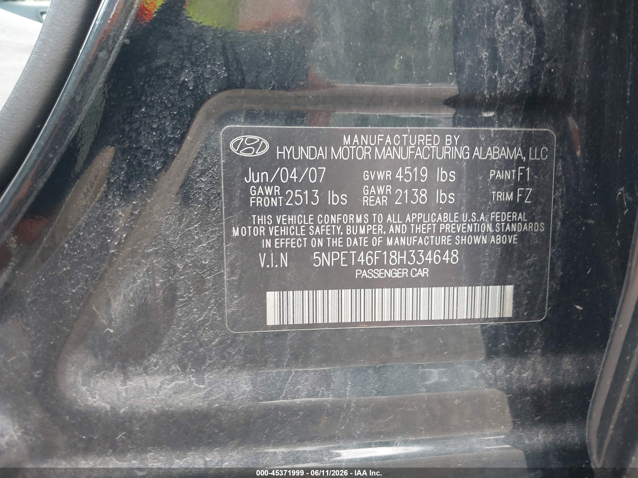 2008 Hyundai Sonata Gls V6 Black vin: 5NPET46F18H334648