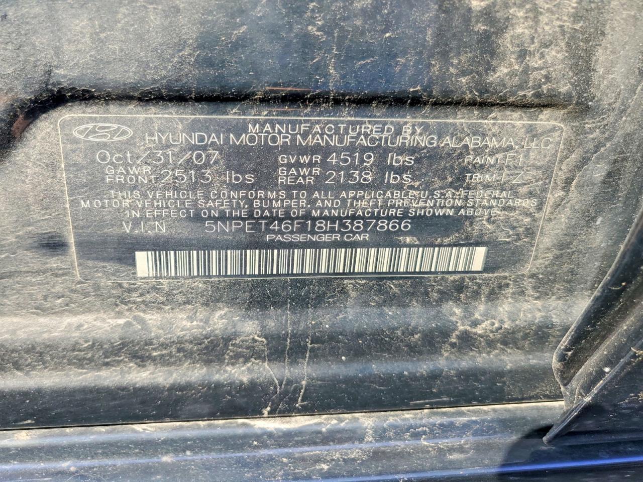 2008 Hyundai Sonata Gls V6 Black vin: 5NPET46F18H387866