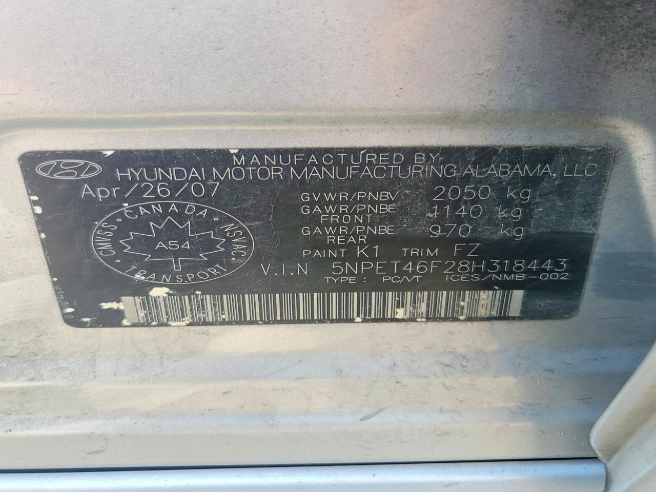 2008 Hyundai Sonata Gls Silver vin: 5NPET46F28H318443
