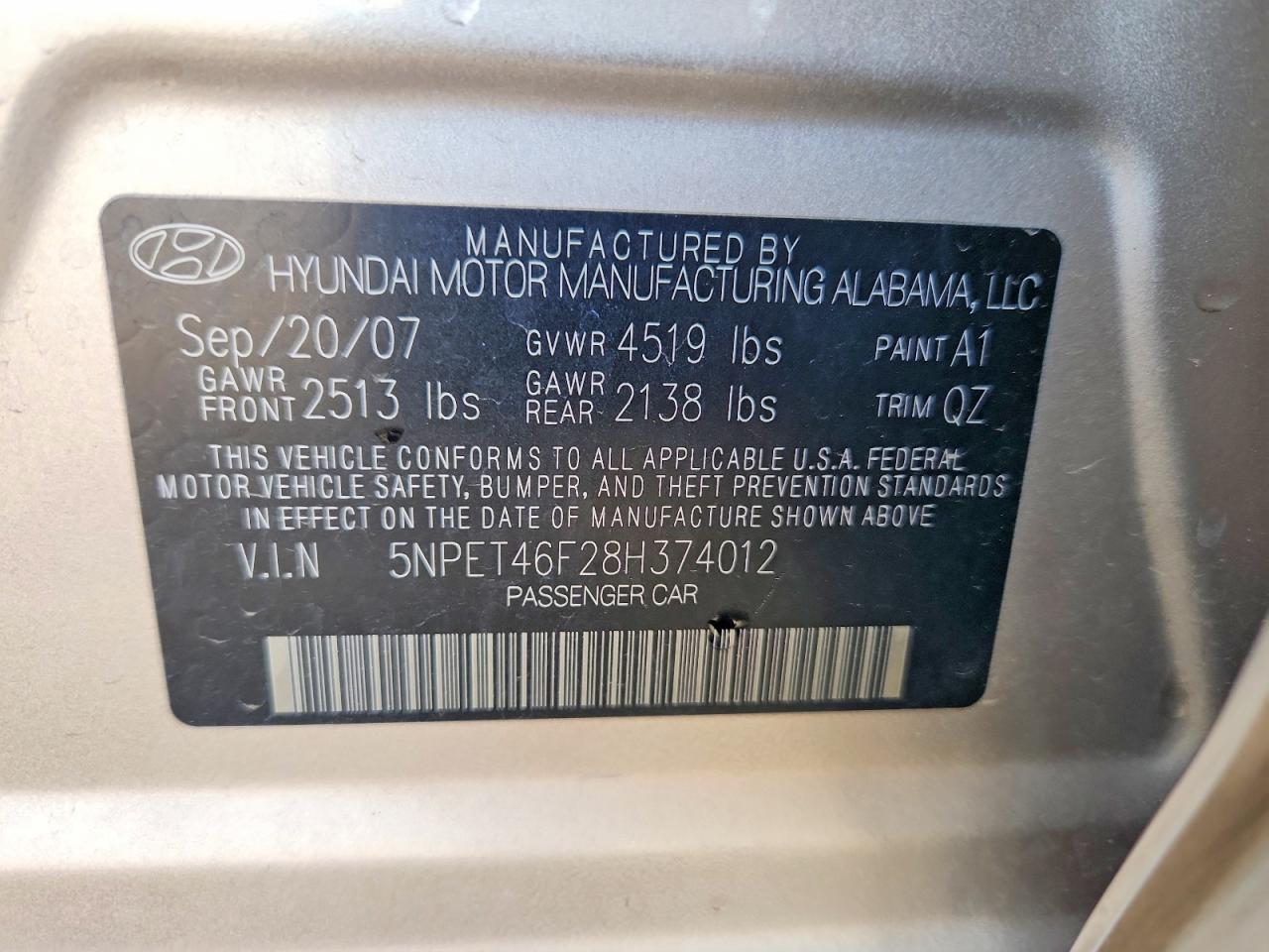2008 Hyundai Sonata Gls Gold vin: 5NPET46F28H374012