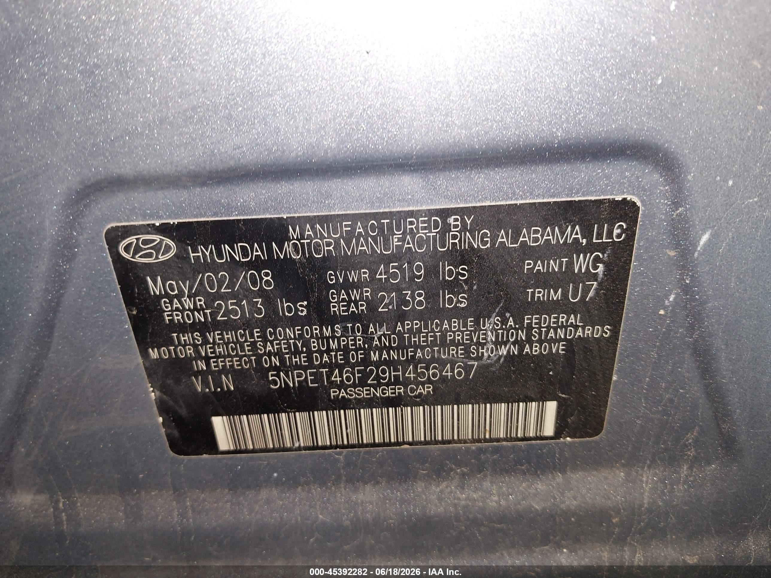 2009 Hyundai Sonata Gls V6 Light Blue vin: 5NPET46F29H456467