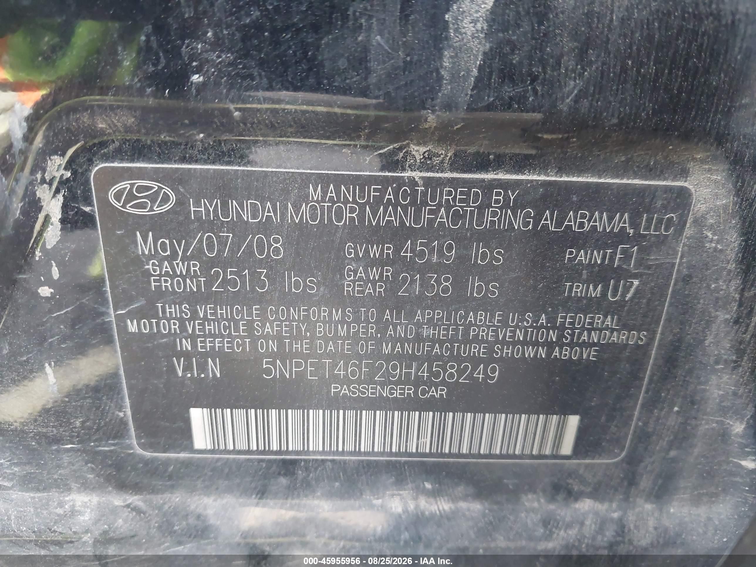 2009 Hyundai Sonata Gls V6 Black vin: 5NPET46F29H458249